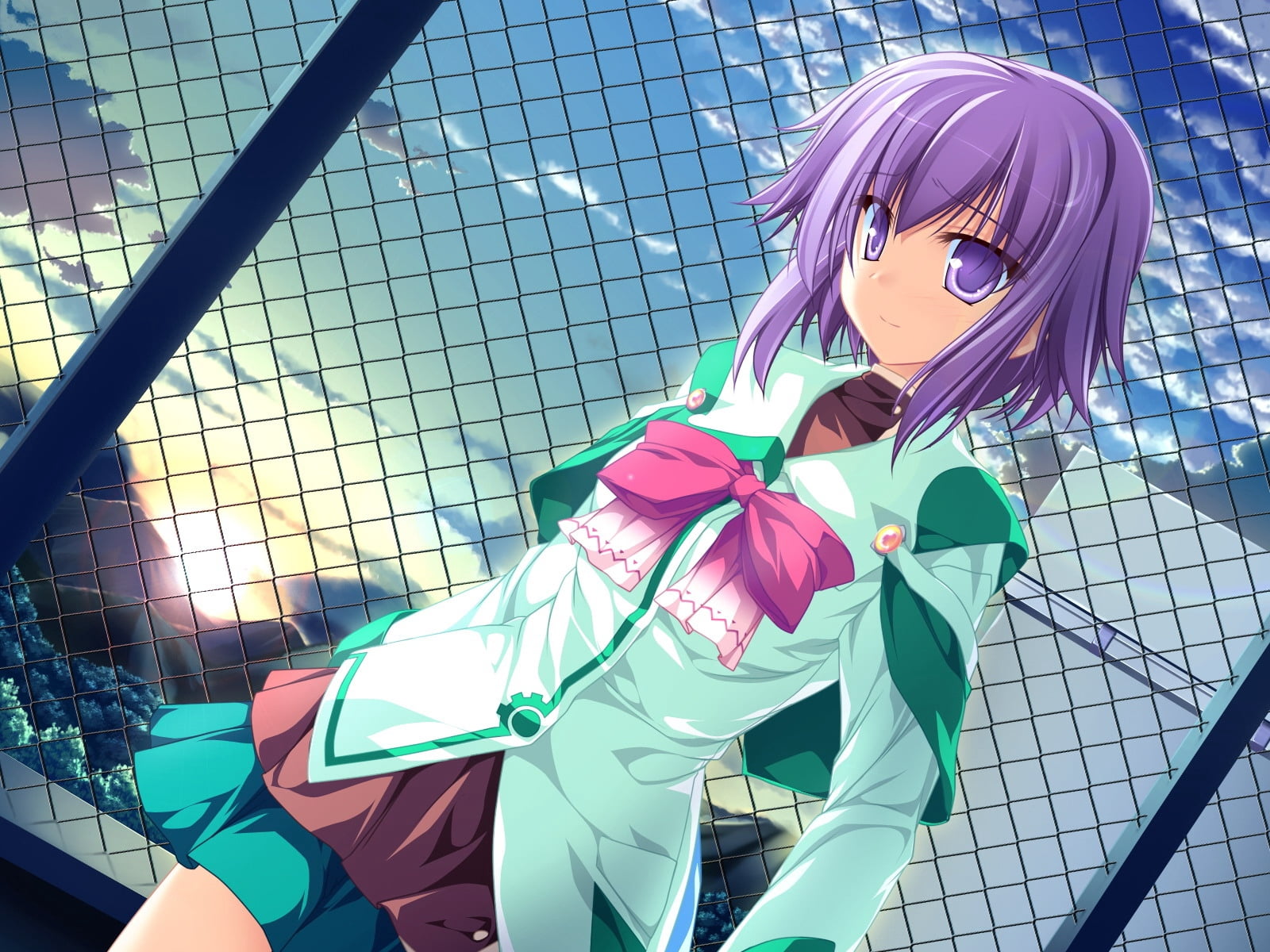 purple-haired girl wearing green uniform anime wallpaper, tenmaso