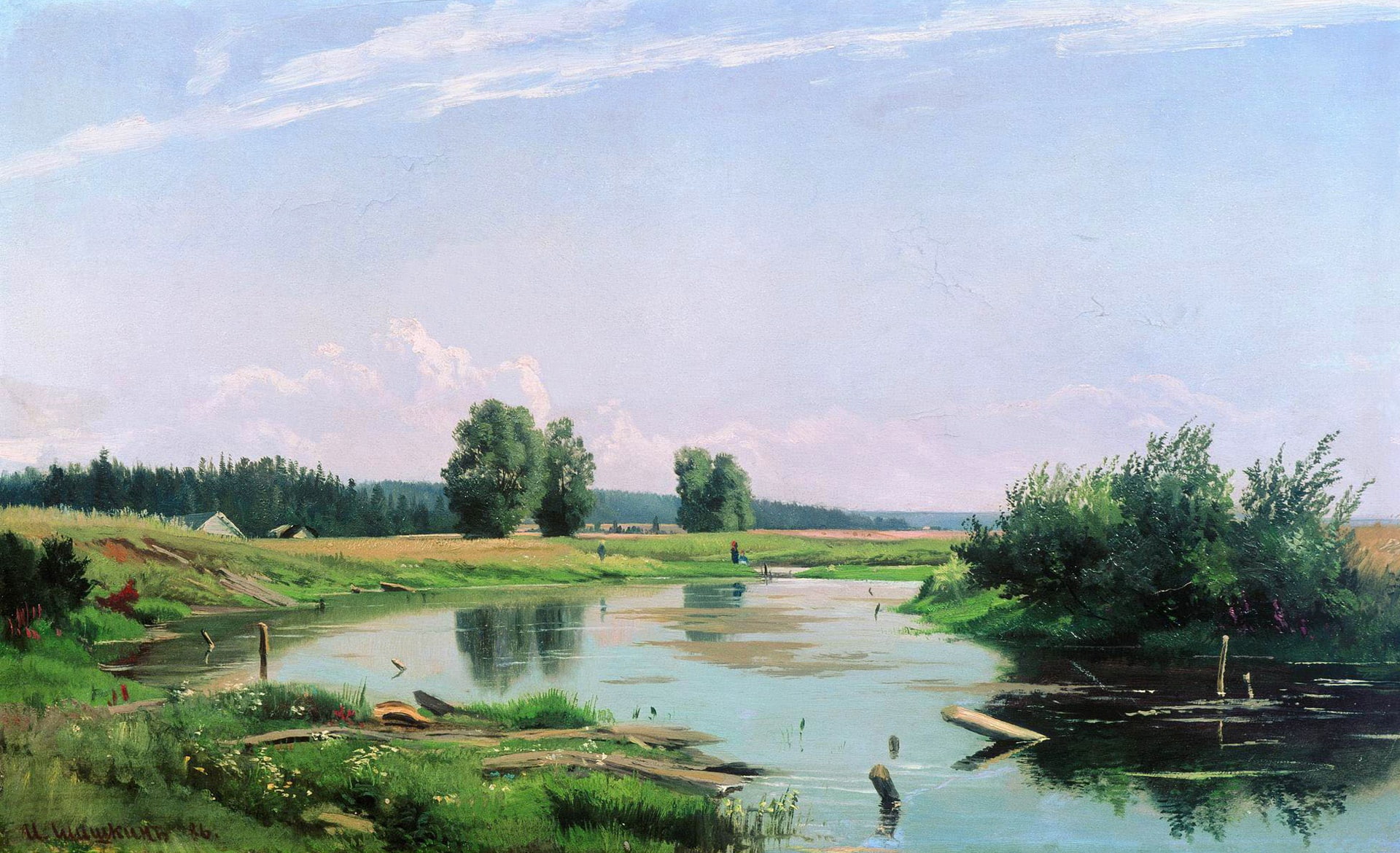 nature, oil, picture, canvas, Ivan Shishkin, Landscape with a Lake