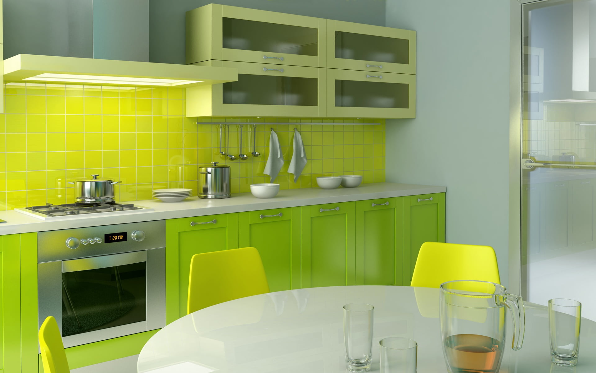 Green Kitchen Design, grey gas stove oven, Other, domestic room