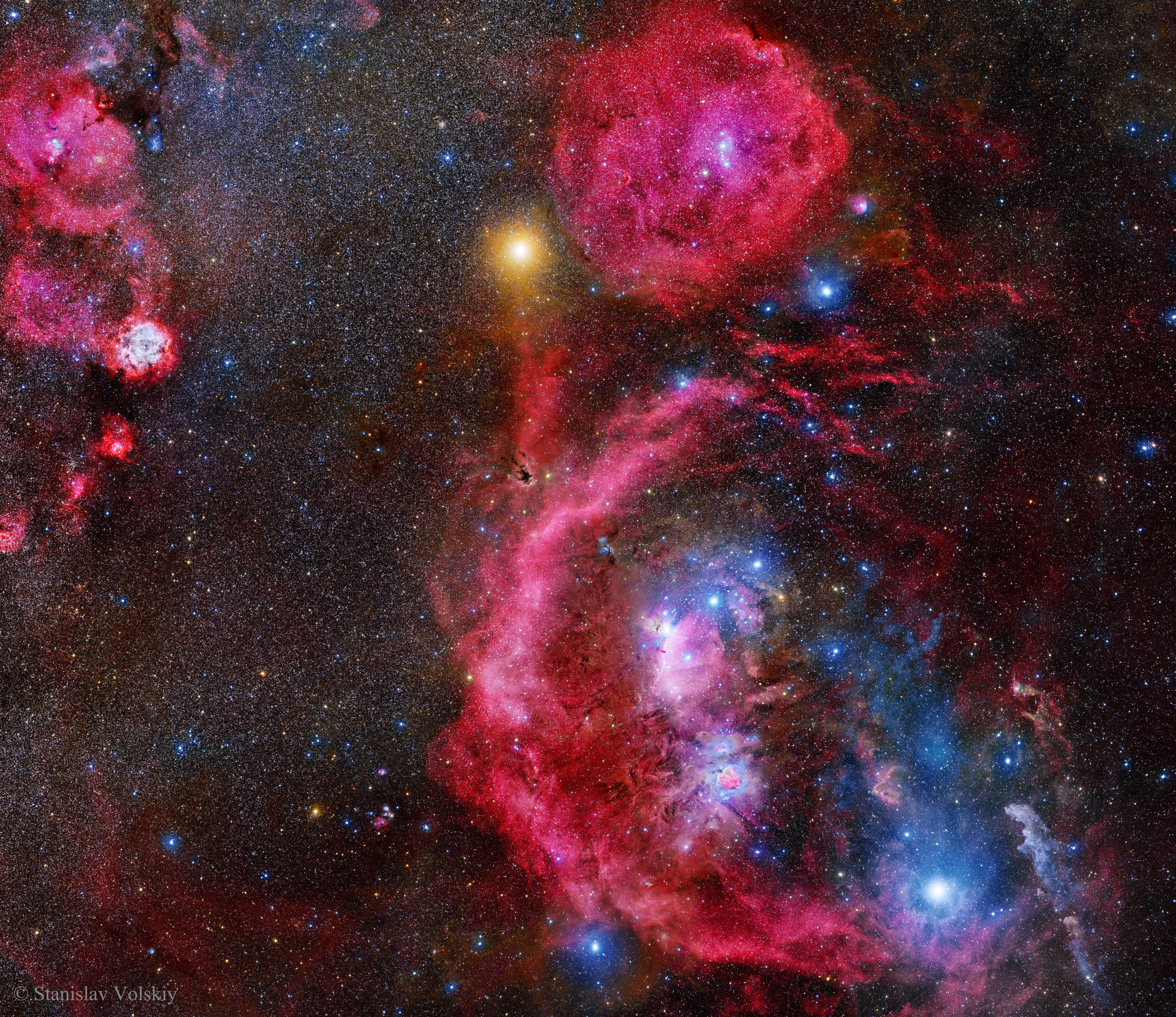 pink nebula artwork, Orion, constellation, Rigel, Saiph, Bellatrix