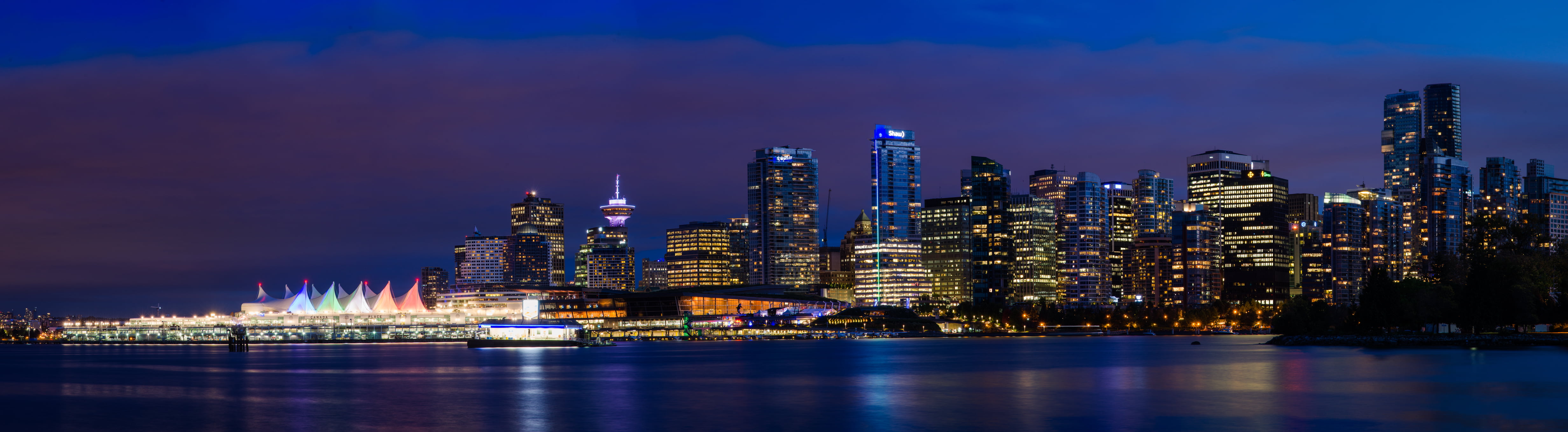 panoramic photography of city buildings during night time, Vancity