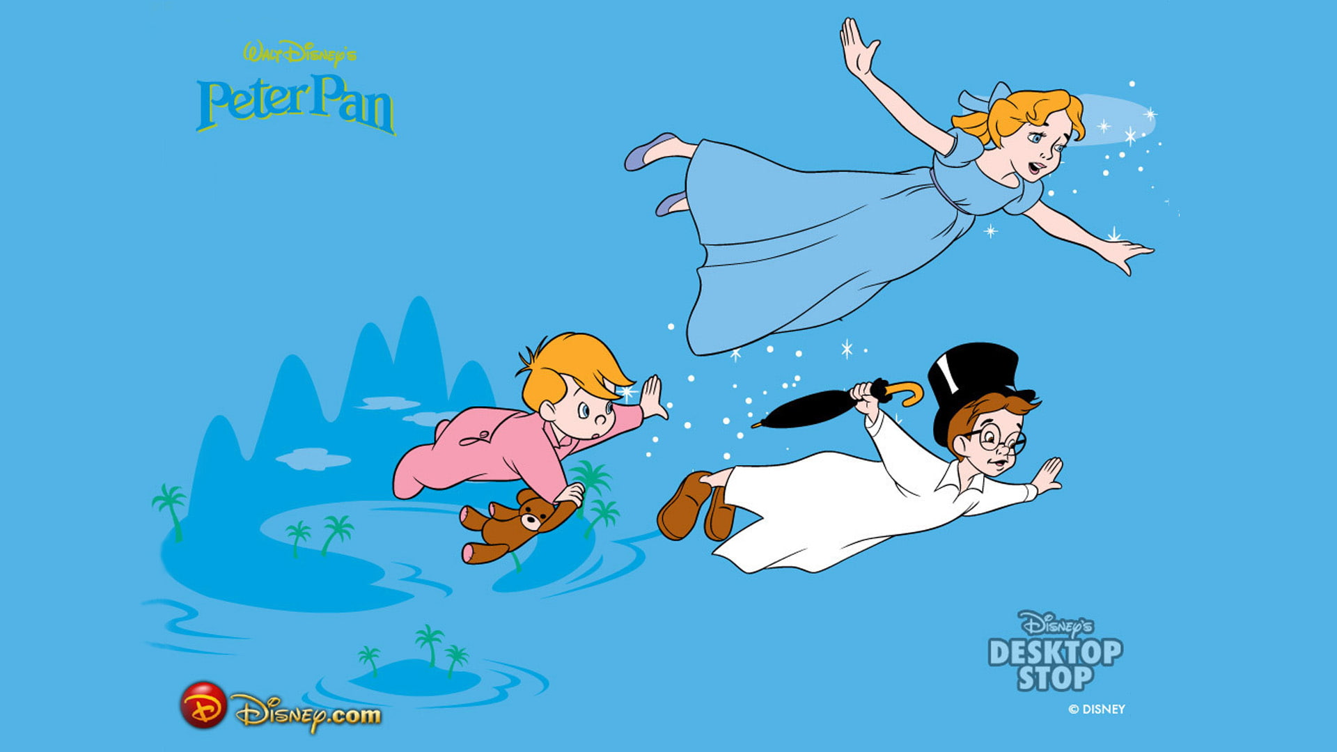 Peter Pan Cartoon Darling Family Wendy Darling John Darling And Michael Darling Hd Background Image 1920×1080