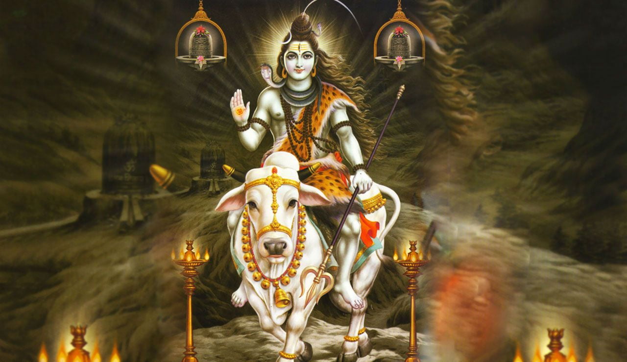Lord Shiva Sitting On Nandi, Lord Shiva painting, God, religion
