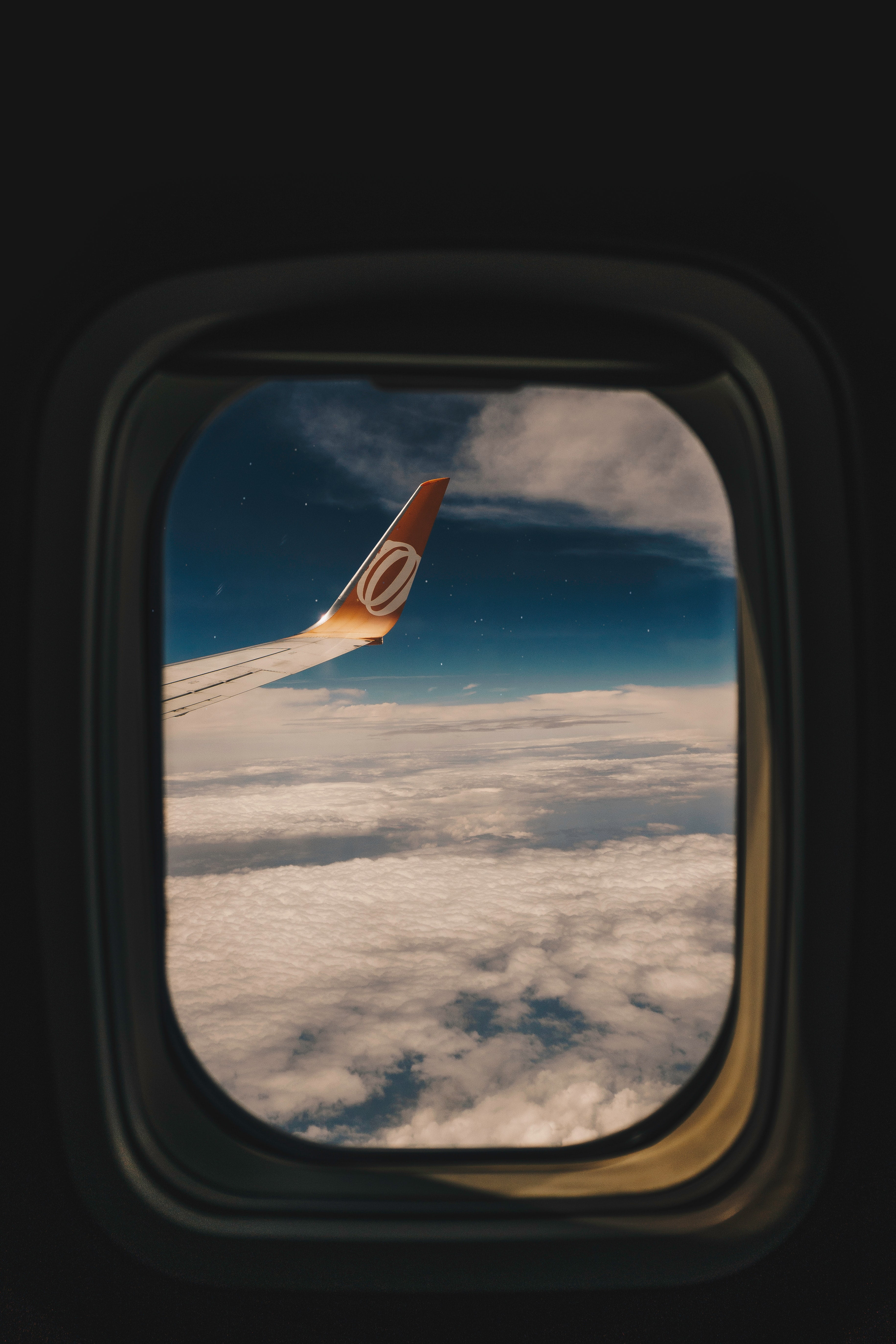 porthole, window, wing aircraft, flight, clouds, mode of transportation