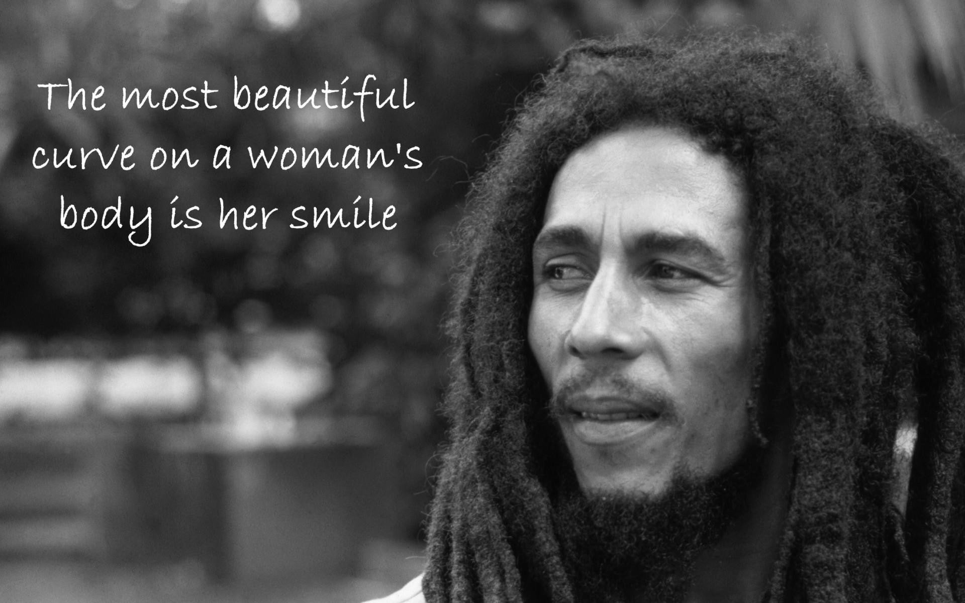 Bob Marley, Dreadlocks, monochrome, quote