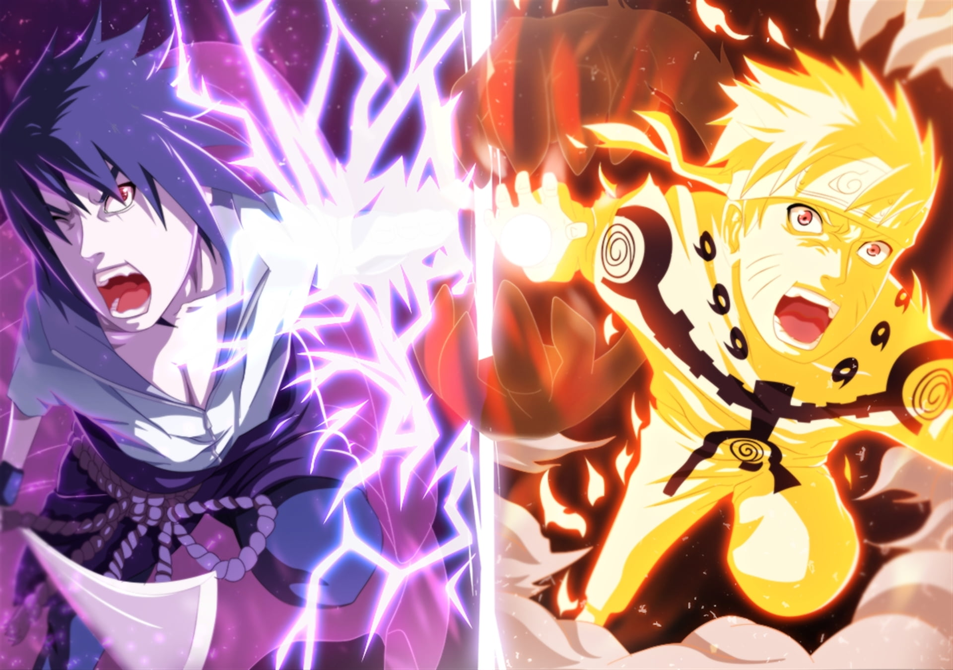 Uzumaki Naruto and Uchiha Sasuke wallpaper, Anime, illuminated