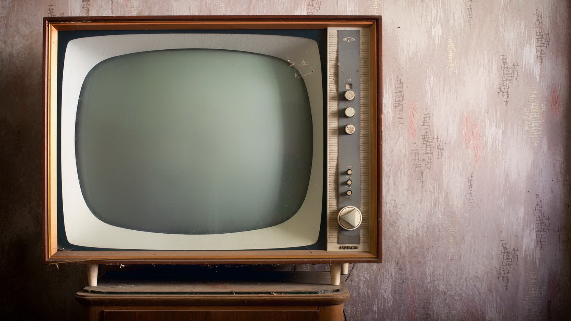 vintage brown TV, background, wall, technology, retro styled