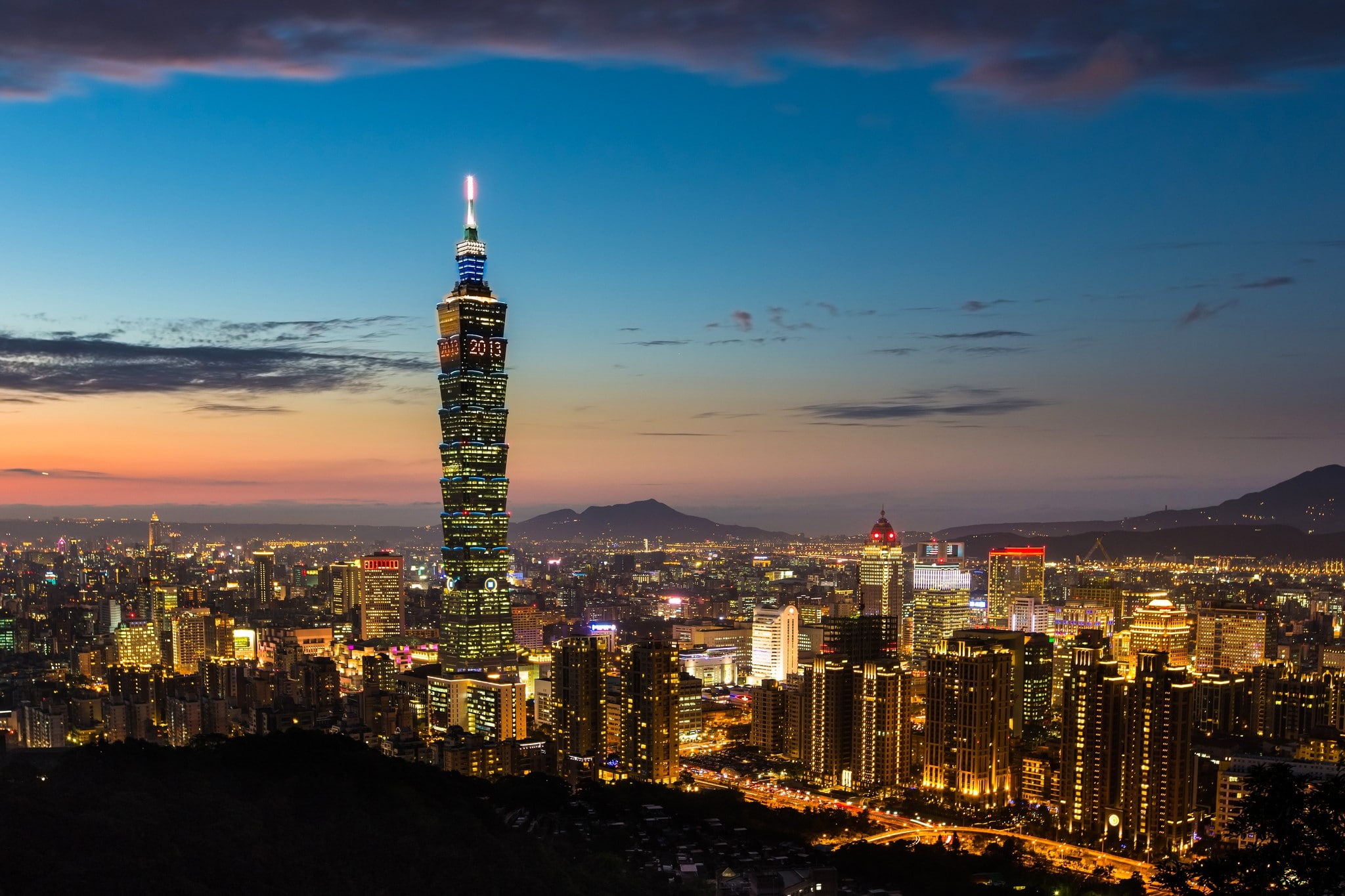 Taiwan, Taipei, Republic of china, Skyscraper, City, View, Evening