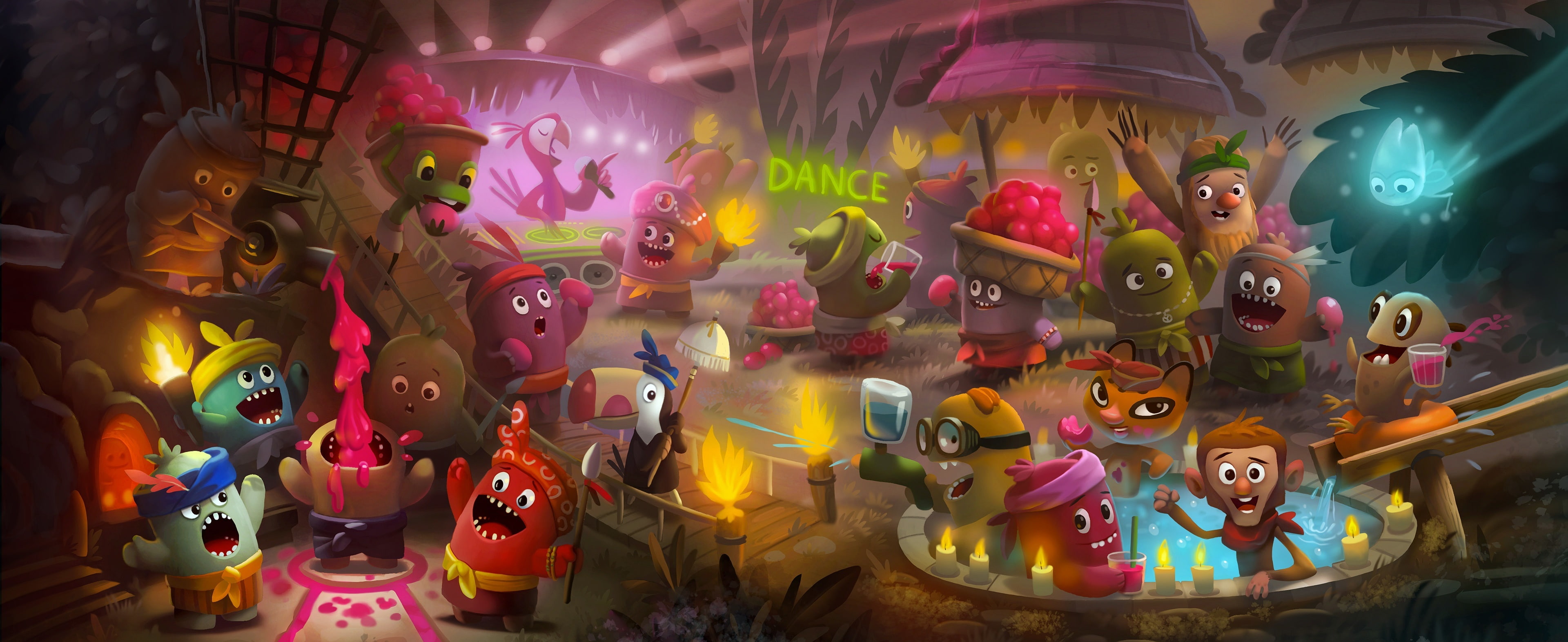 Cute Little Monsters Party Illustration, Artistic, Fantasy, Drawing