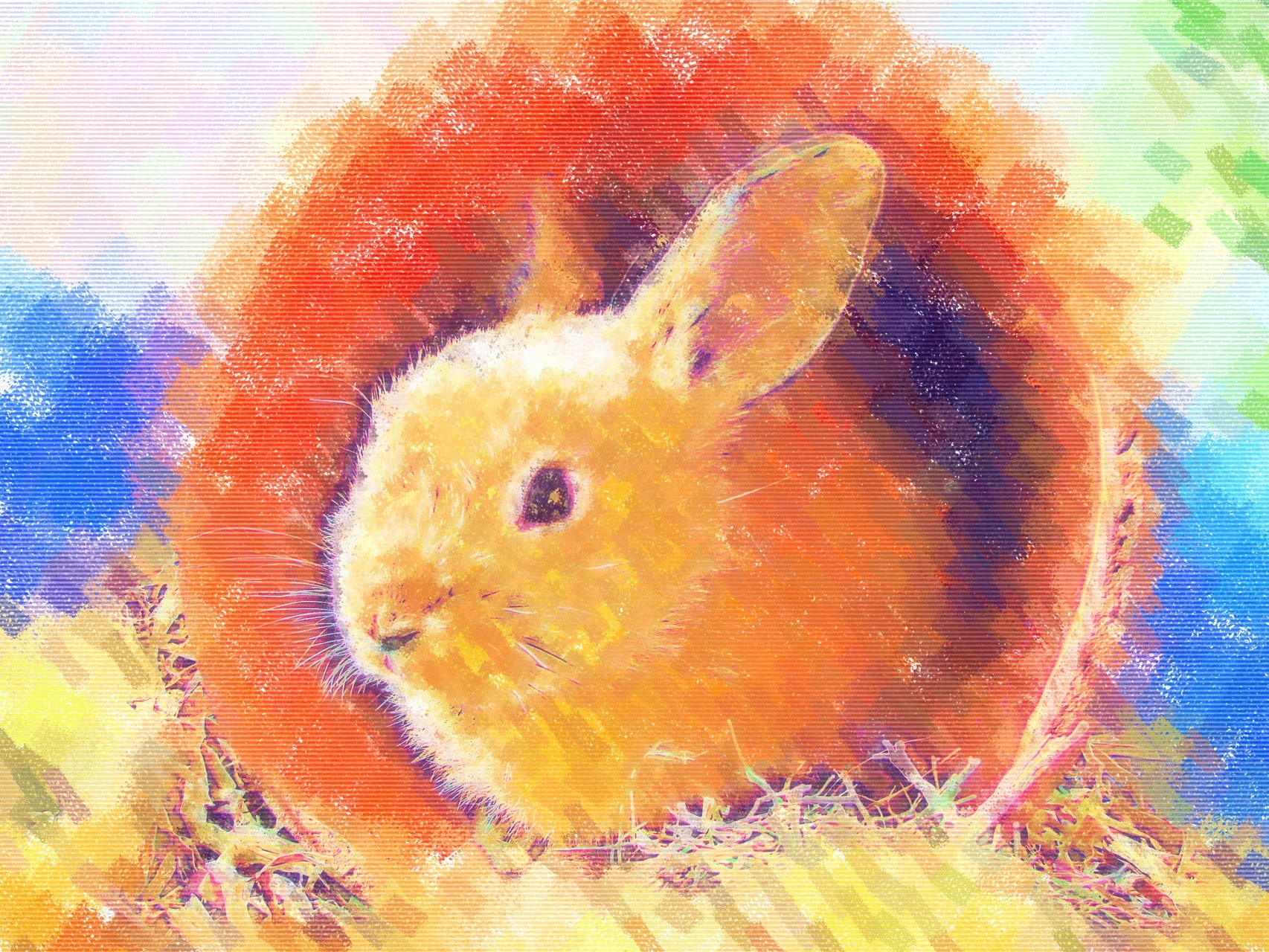rabbits, painting, colorful, art and craft, orange color, no people
