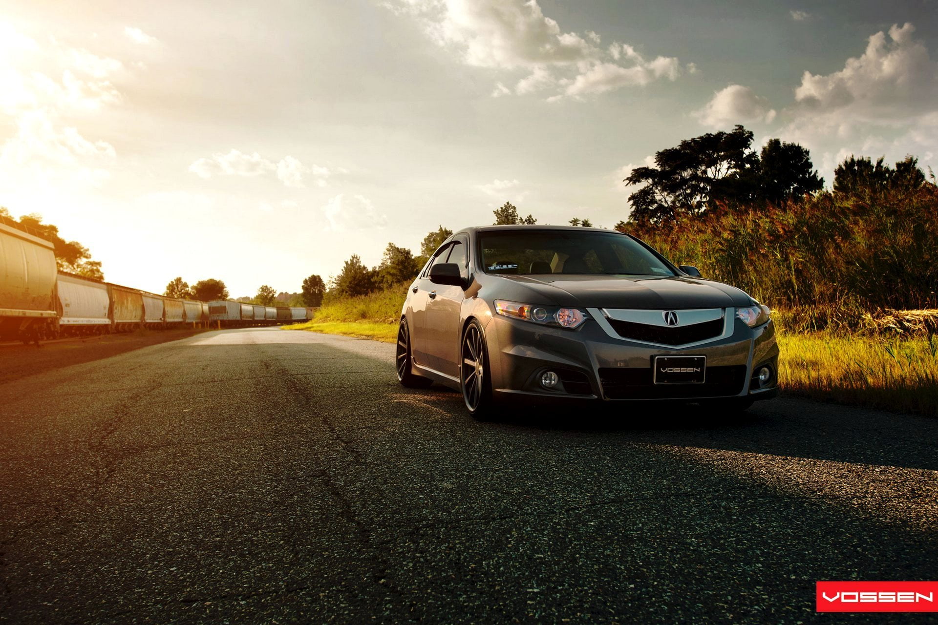 gray Acura TL, Sunset, The evening, Tuning, Beautiful, Car, Wallpapers