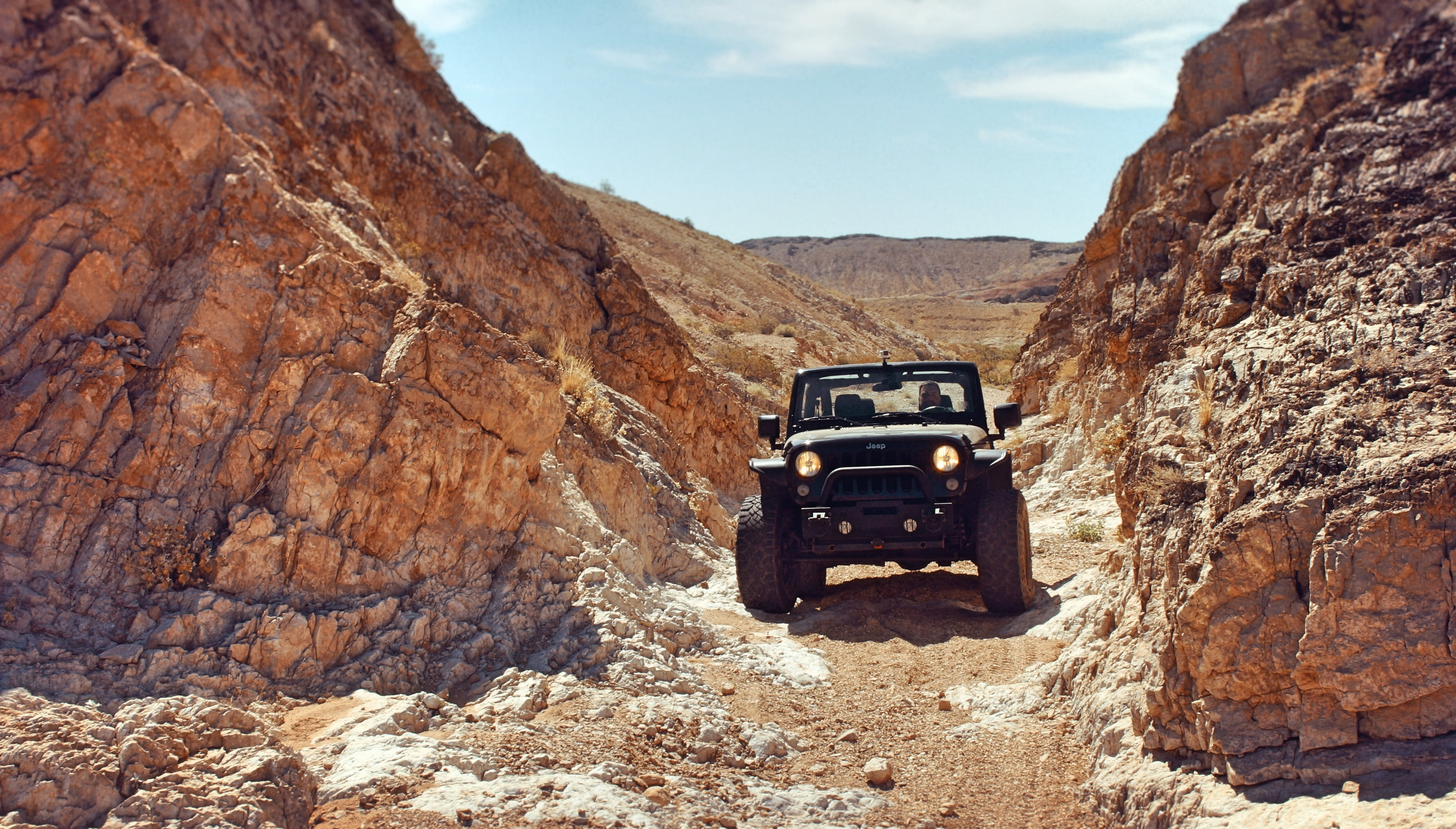 black Jeep Wrangler, suv, rocks, desert, 4x4, off-Road Vehicle
