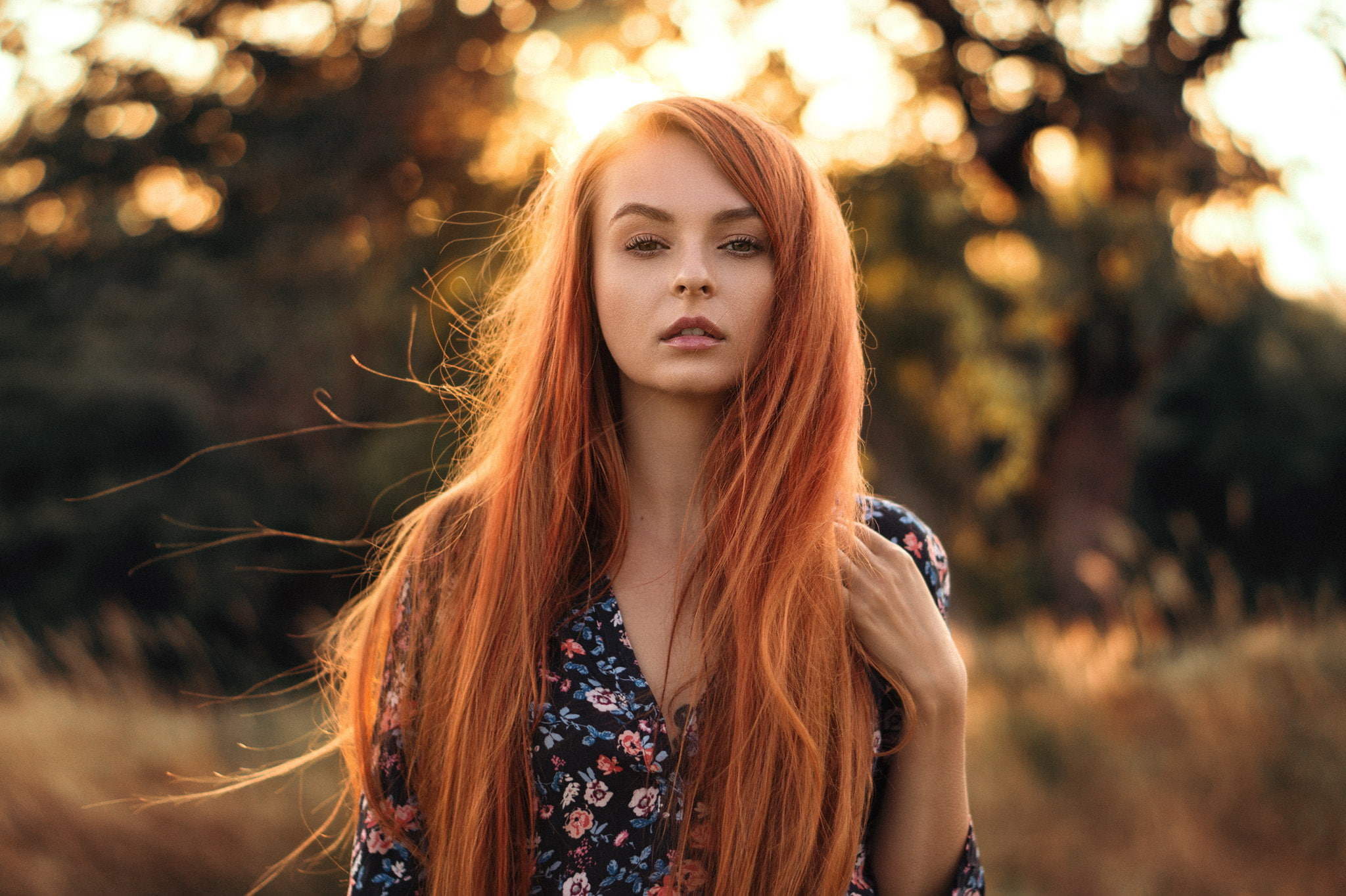 Free Download Hd Wallpaper Women Redhead Long Hair Martin Kühn Portrait Backlighting