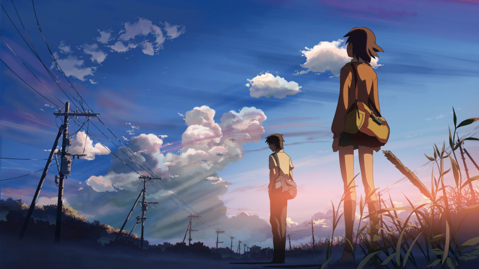 boy women clouds skyline 5 centimeters per second lovers anime papura skyscapes 1920x1080 wallpap Nature Sky HD Art