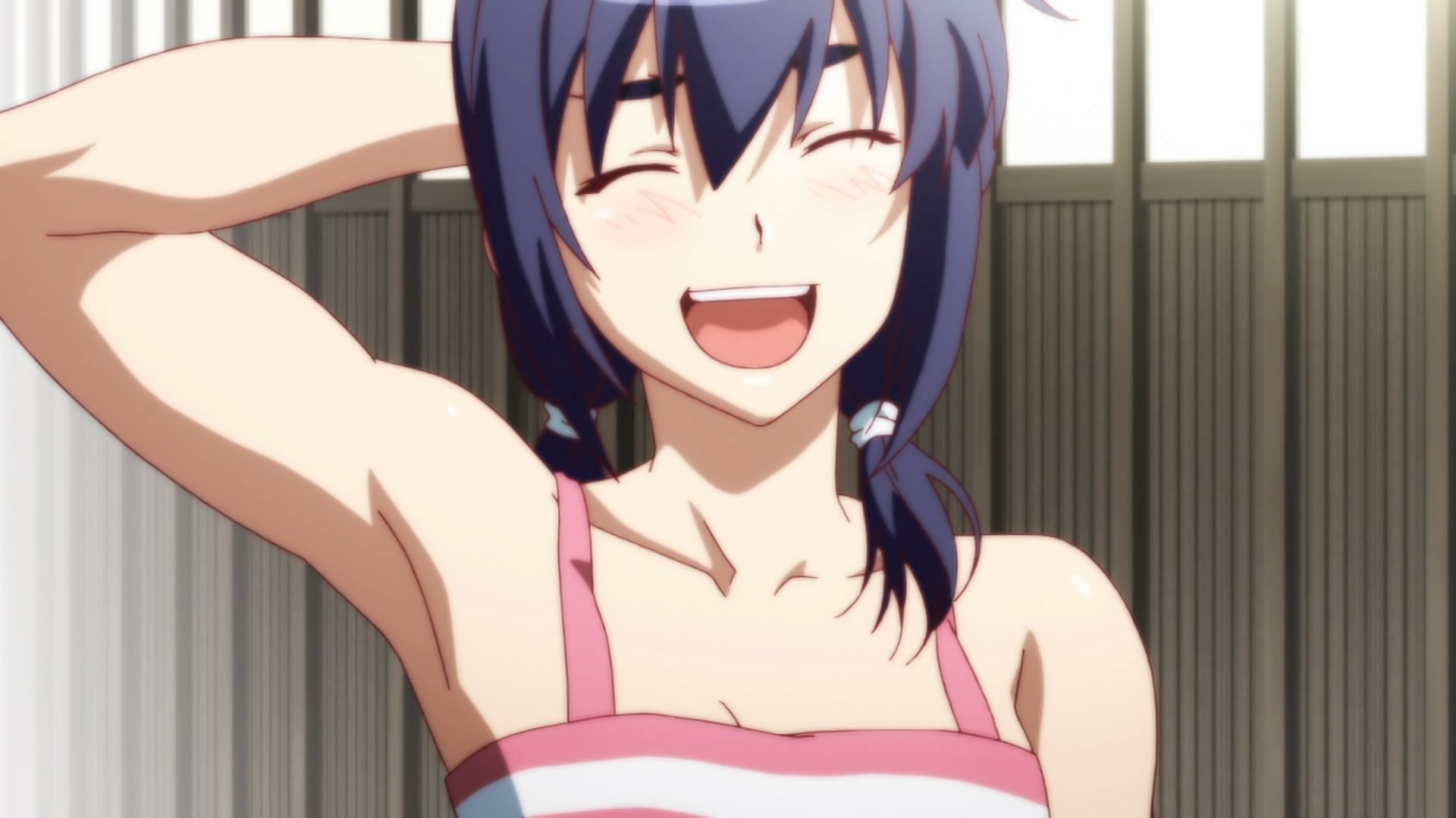 short hair armpits anime anime girls nisemonogatari kanbaru suruga arms raised 1920x1080 wallpape People Short hair HD Art