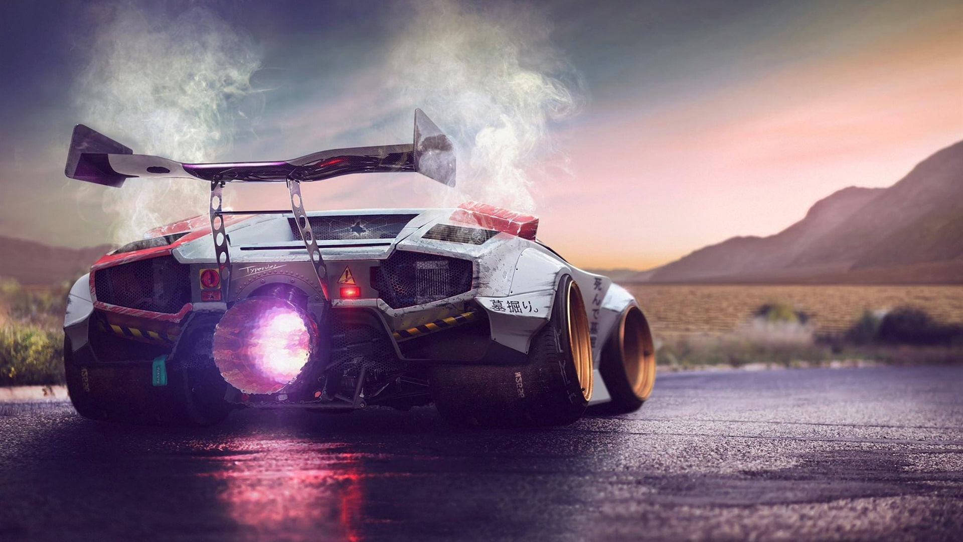 Lamborghini Concept supercar back view, super engine