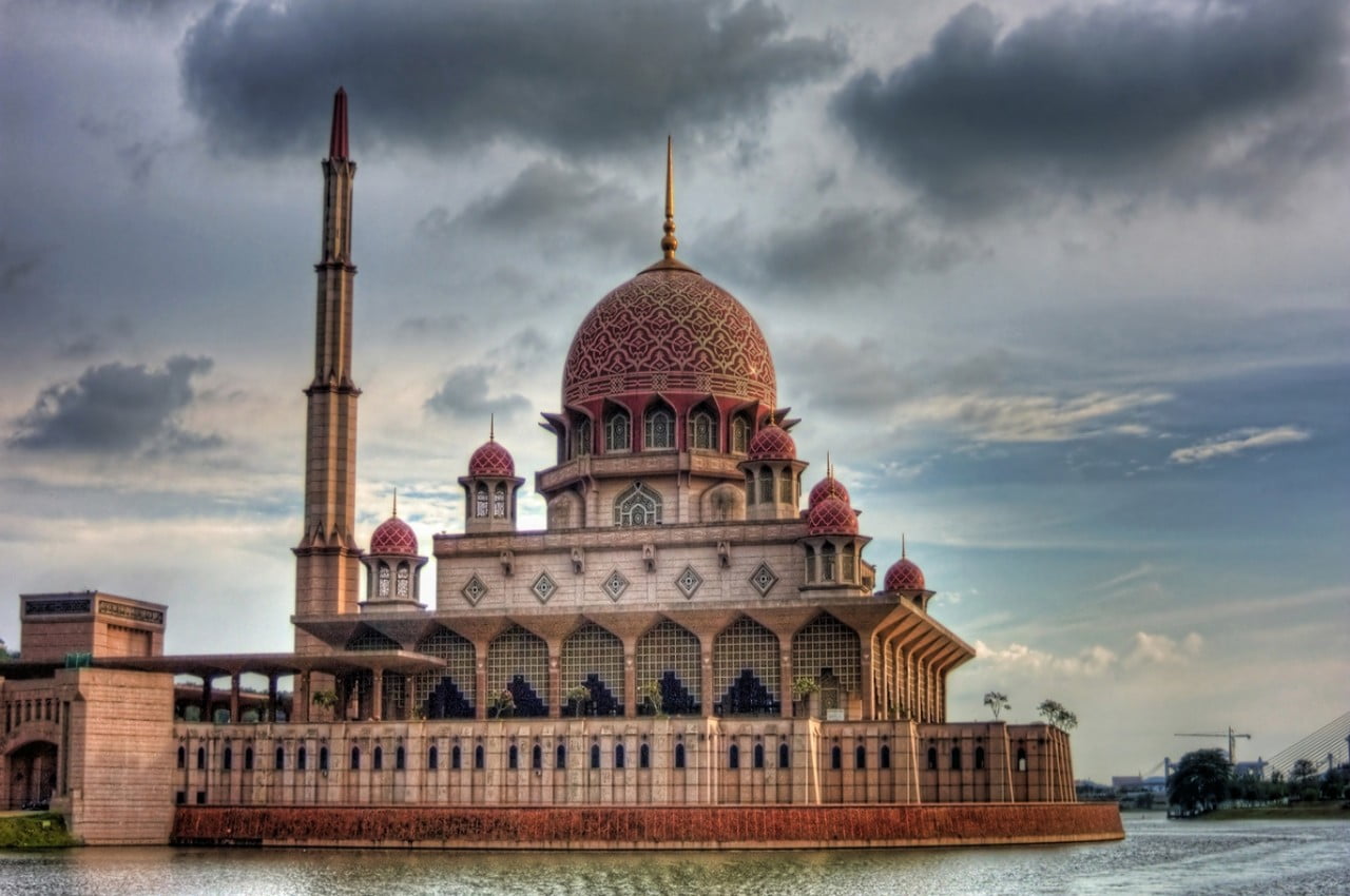 Putrajaya Mosque Malaysia, white and brown temple, Religious