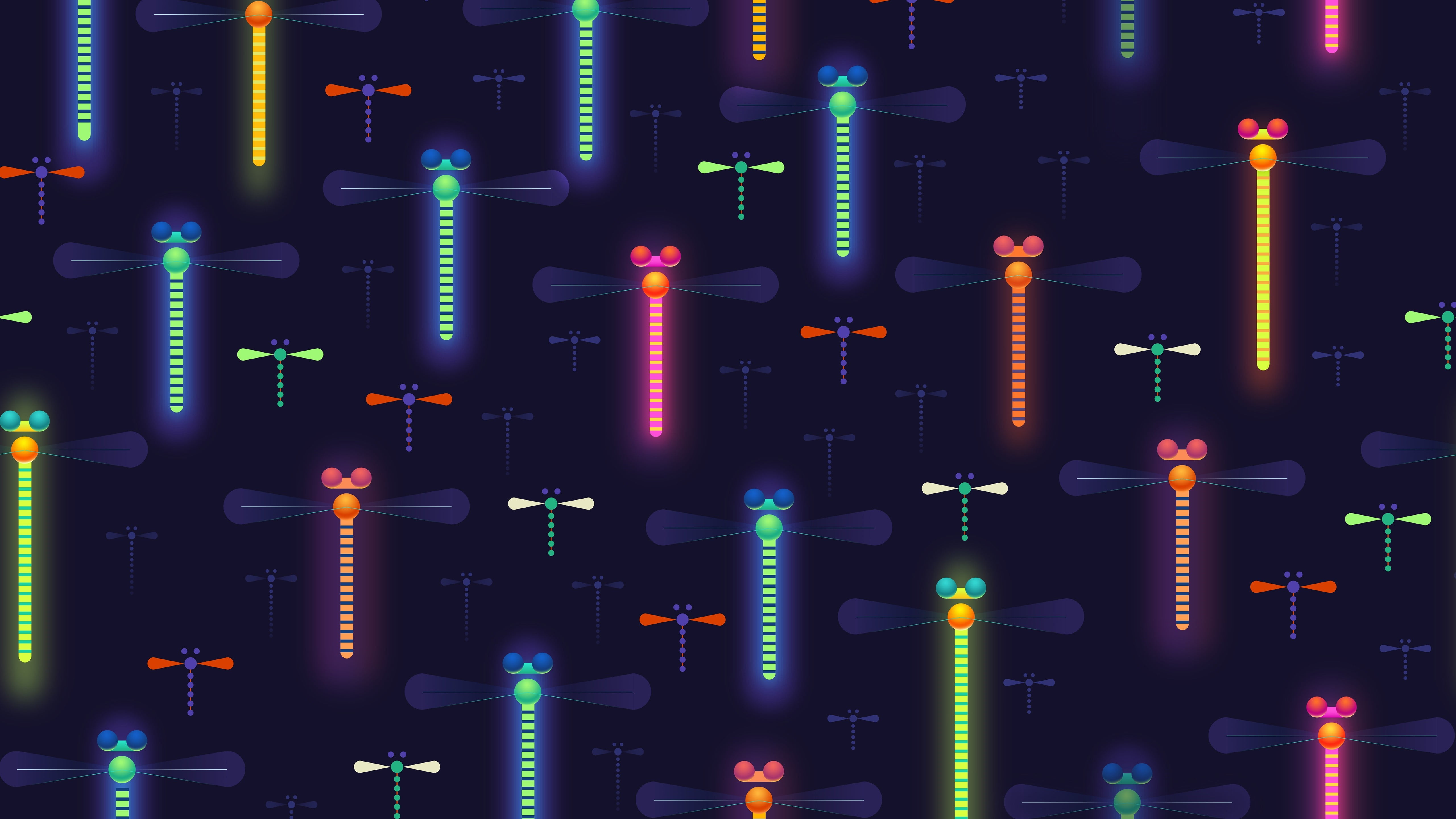 light, dragonfly, pattern, graphics, abstract art, night, neon