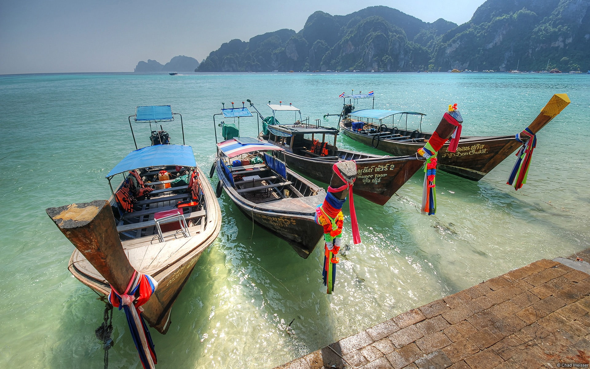 Thailand port 4 longtail boats-Windows 10 Desktop .., water, nautical vessel