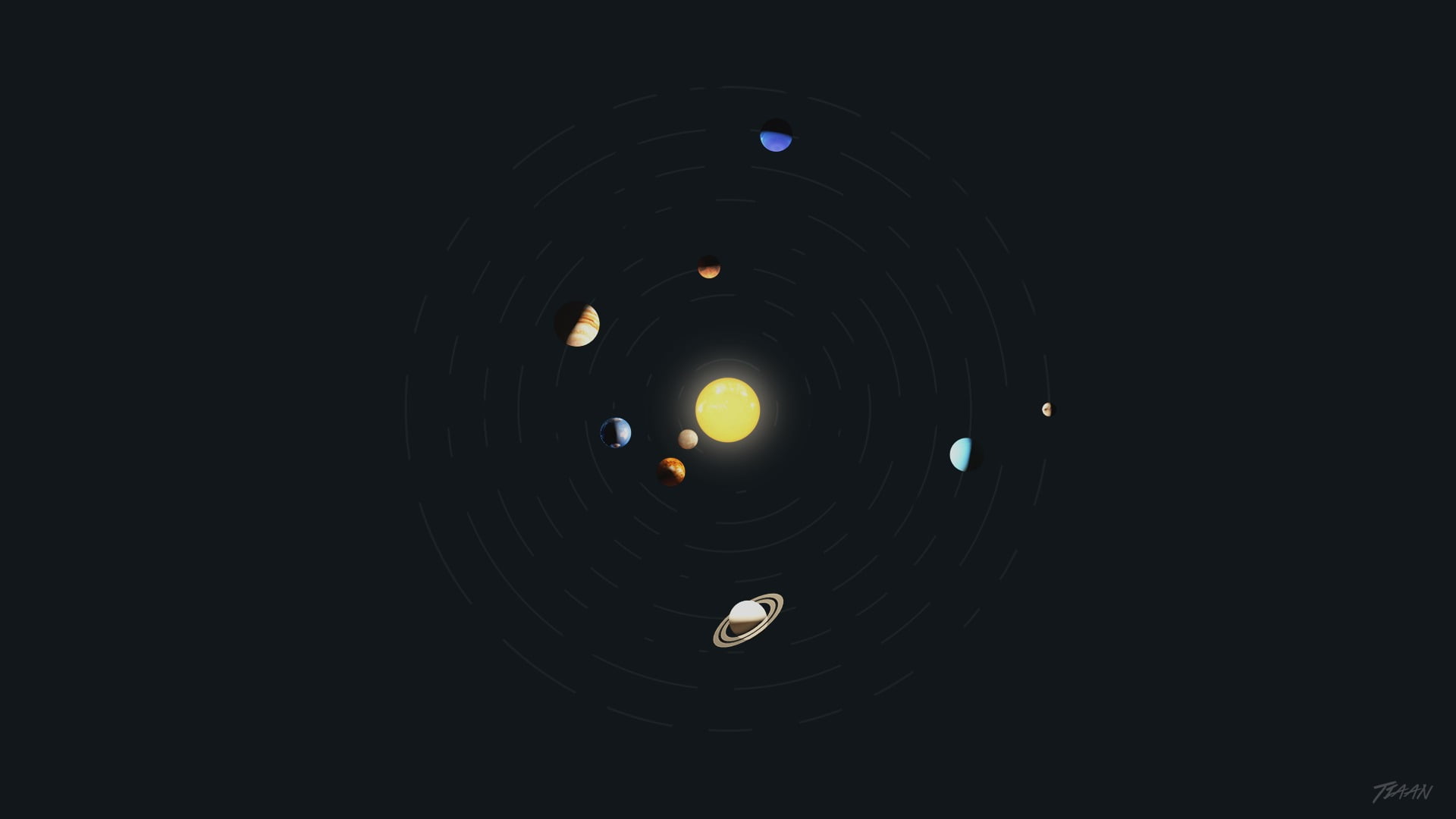 solar system illustration, minimalism, space art, planet, Photoshop