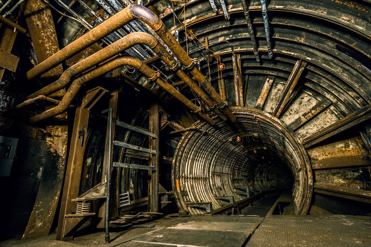 pipes, tunnel, underground, urban, architecture, metal, rust
