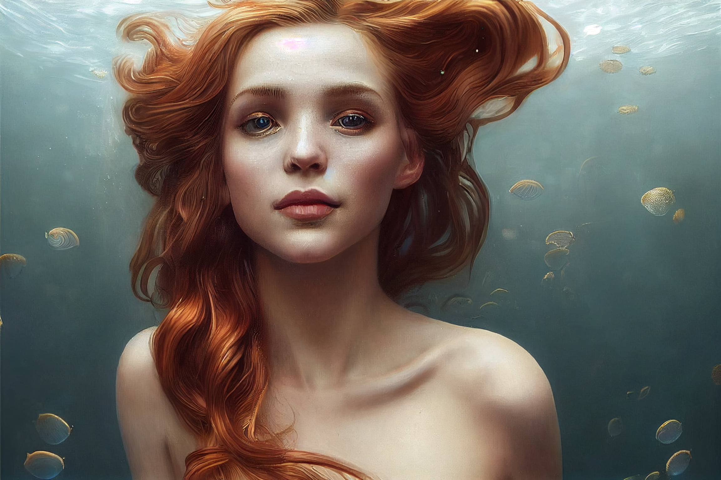 Free Download Hd Wallpaper Mermaids Redhead Underwater Alphonse Mucha Wallpaper Flare