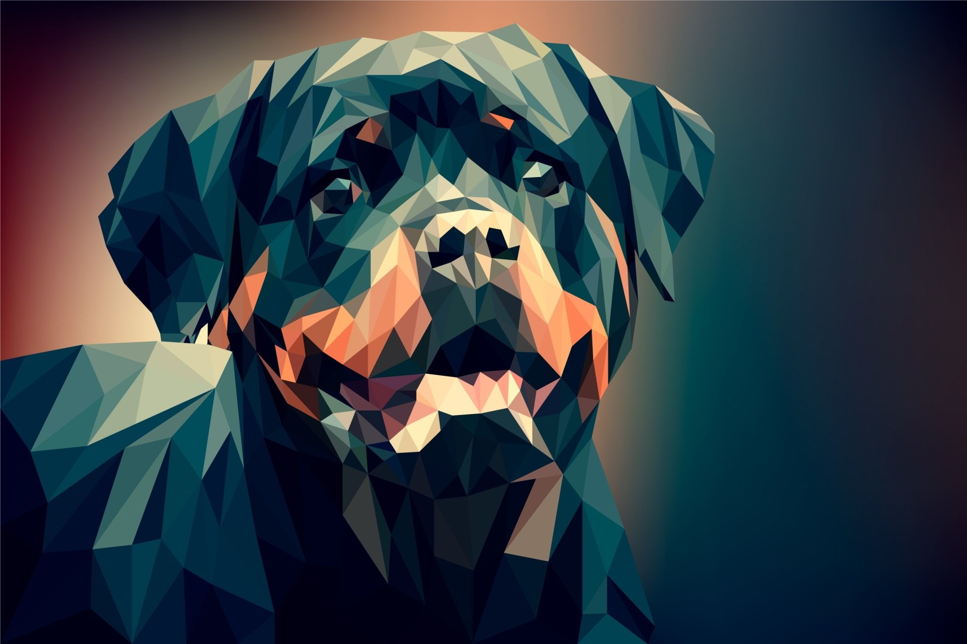 Abstract, Facets, Digital Art, Dog, Low Poly, Polygon, Rottweiler