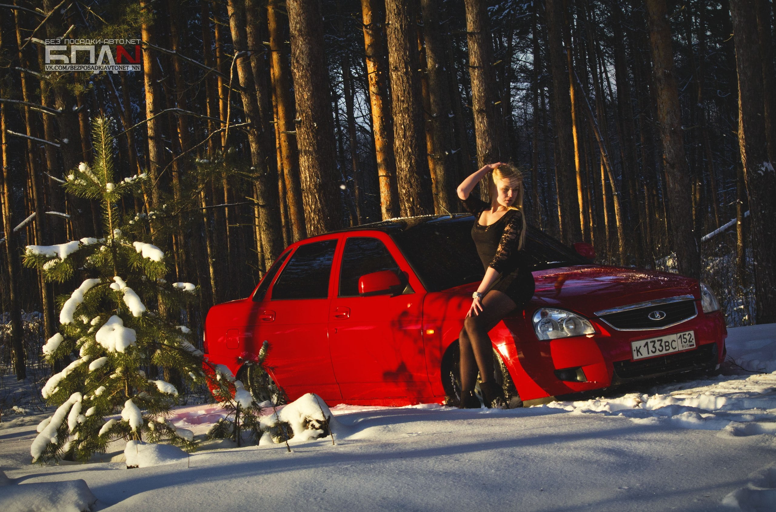 red Tata Indigo sedan, winter, machine, auto, girl, snow, LADA