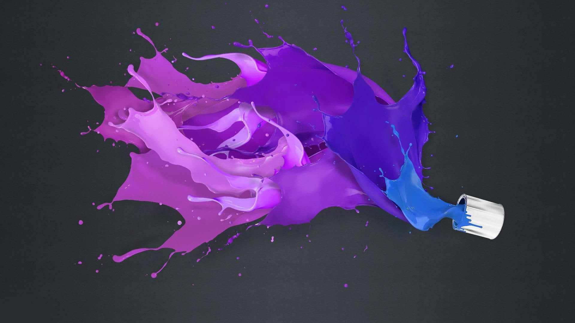 Splashed paint, purple and blue paint, digital art, 1920x1080