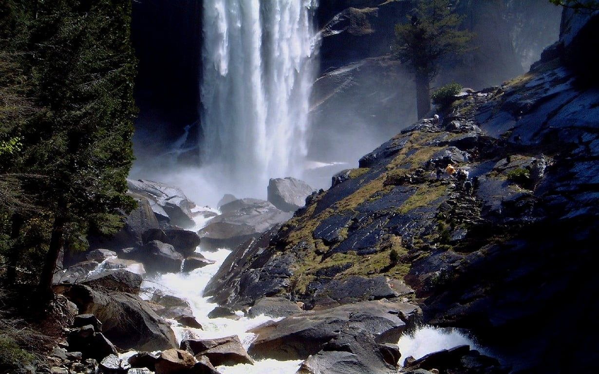 waterfalls in grey rocks, nature, landscape, Yosemite National Park