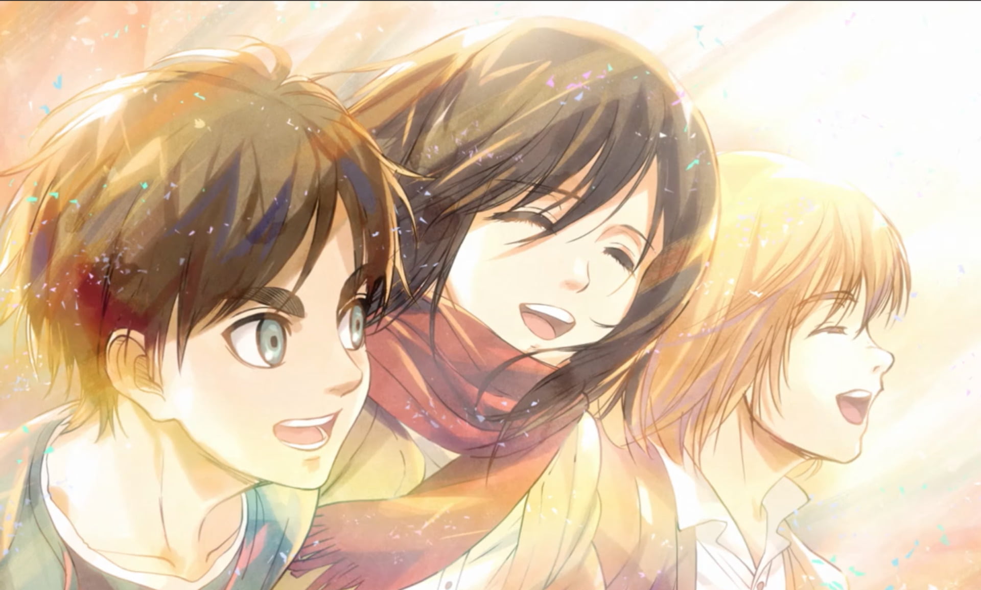 Anime, Attack On Titan, Armin Arlert, Eren Yeager, Mikasa Ackerman