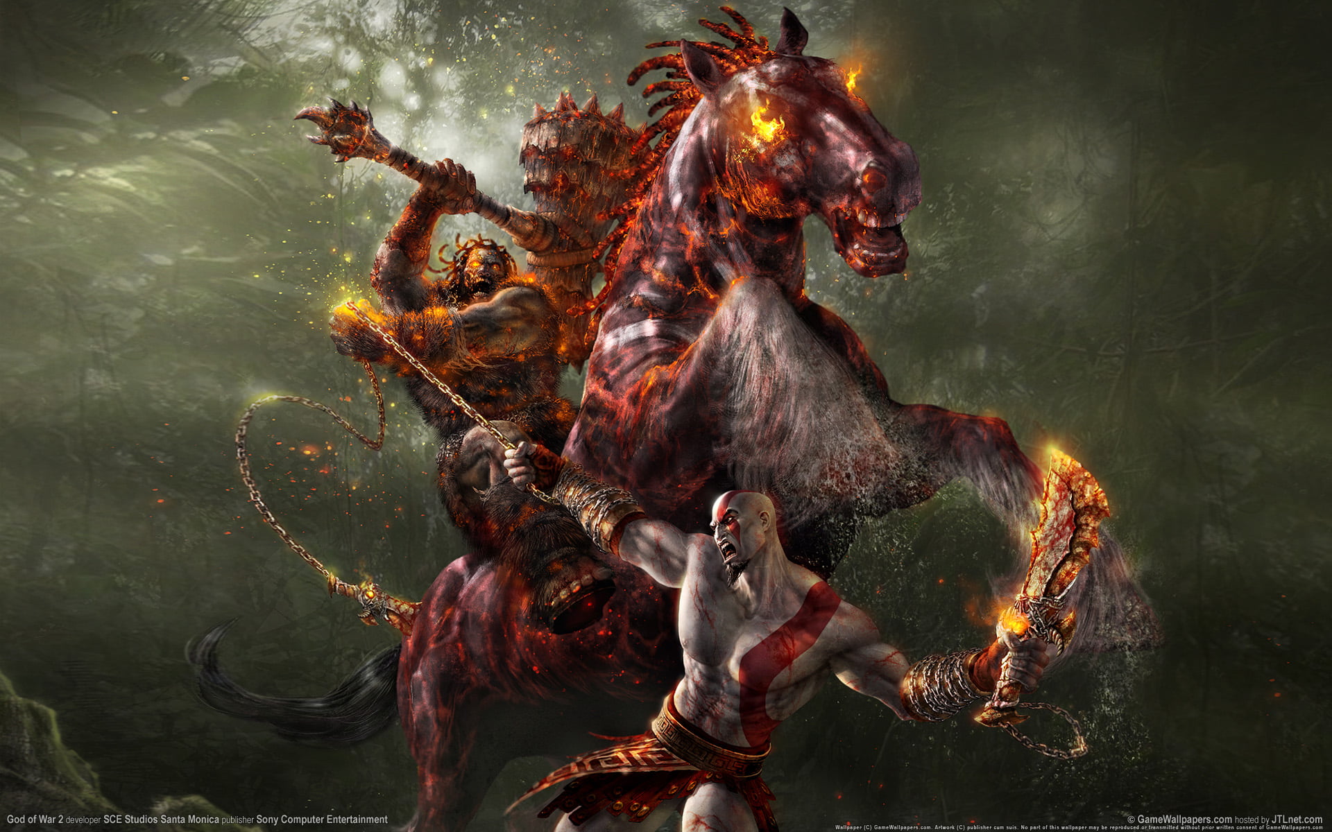 God of War wallpaper, horse, chain, rider, battle, God of war 2