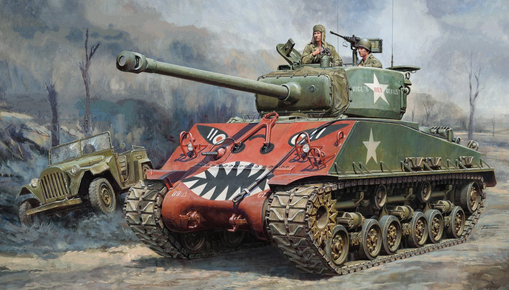 art, Medium tank, Sherman, The Korean war, M4A3E8, The GAZ-67