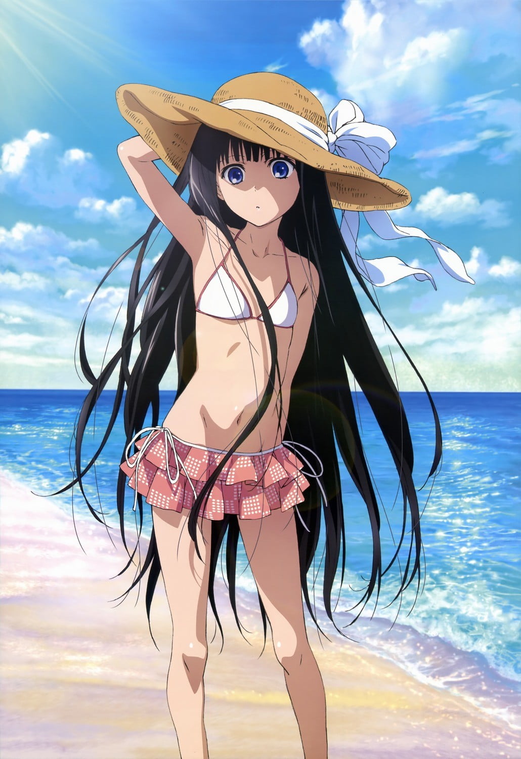 Kami-sama no Memo-chou, anime girls, Shionji Yuuko, sea, water