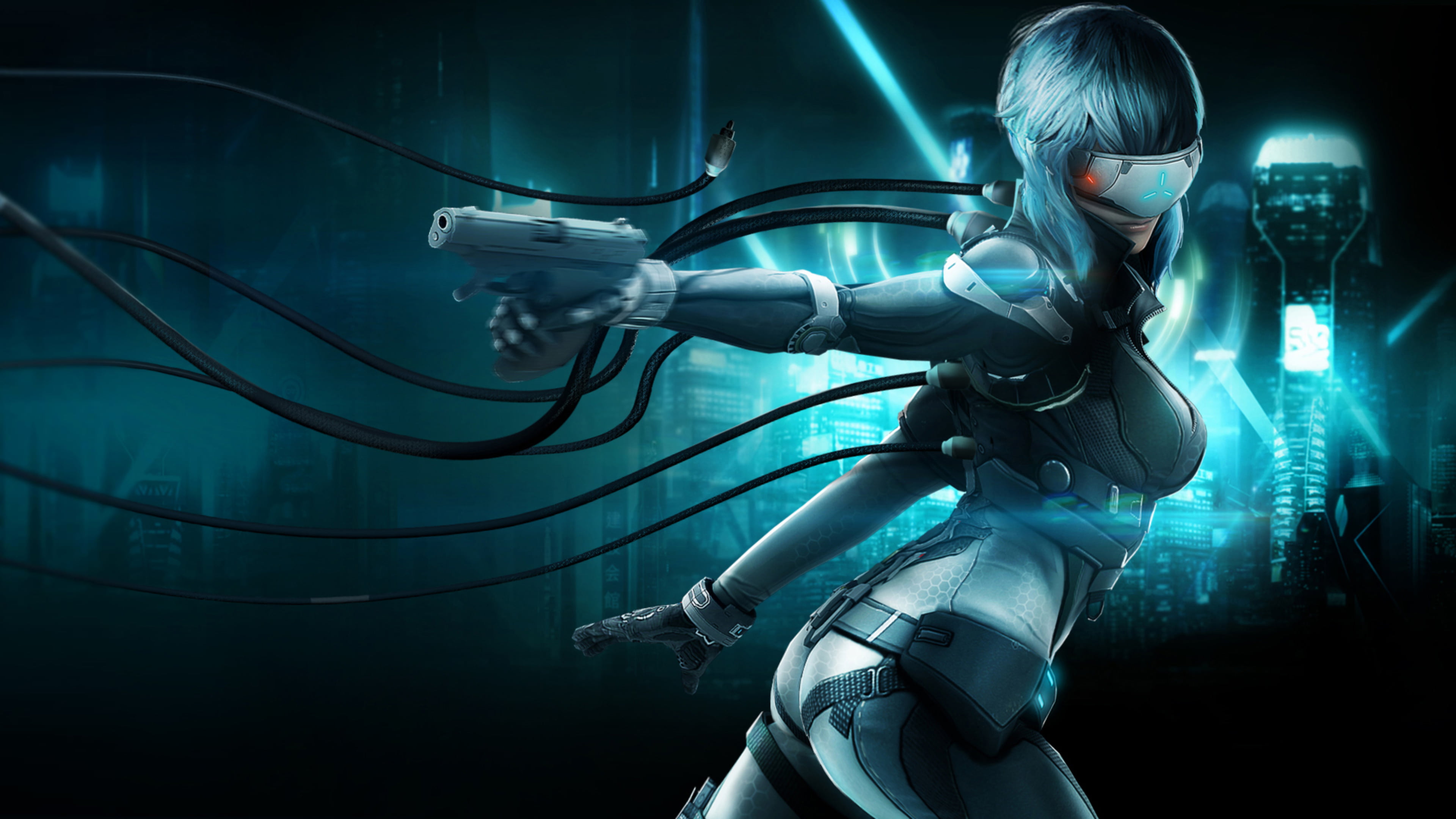 female character holding handgun sci-fi digital wallpaper, Ghost in the Shell