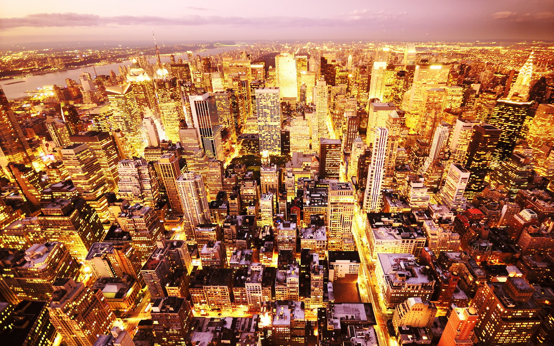 lighted high-rise buildings, cityscape, urban, New York City