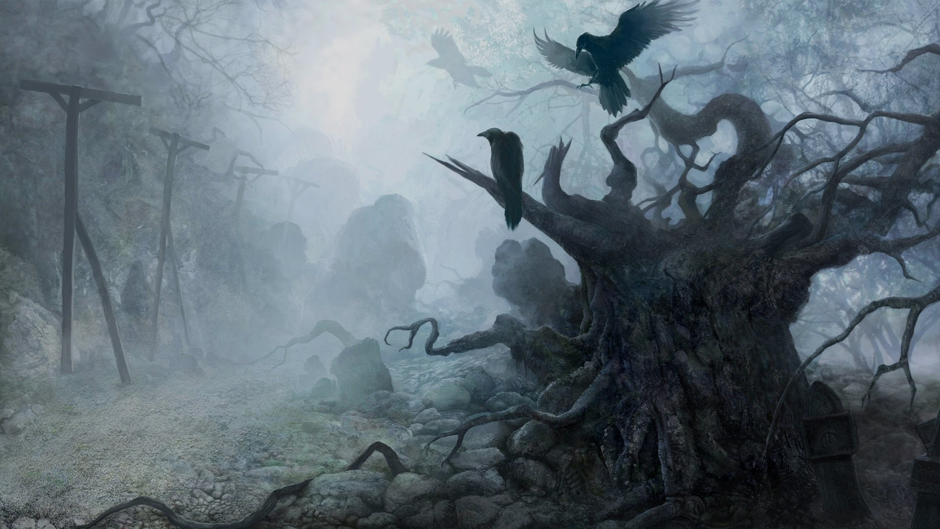 horror, creepy, dead trees