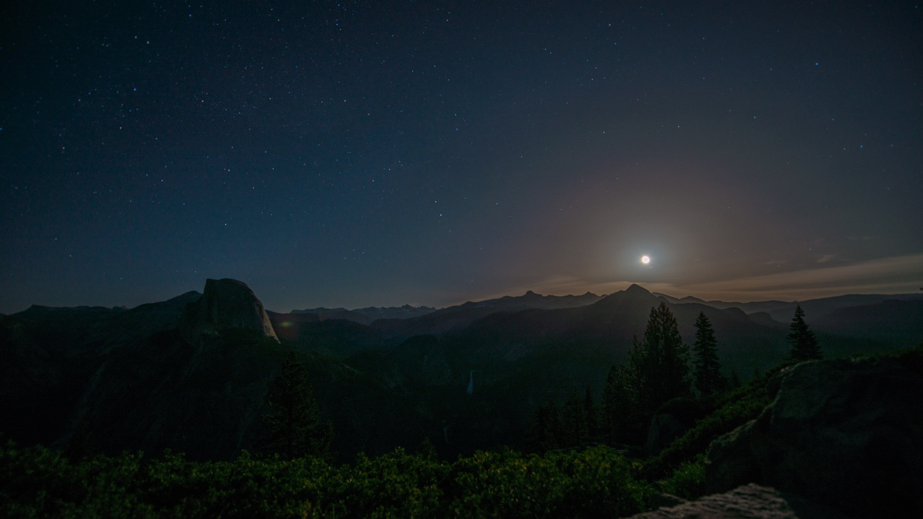 mountains, nature, forest, Moon, Yosemite Valley, Yosemite National Park