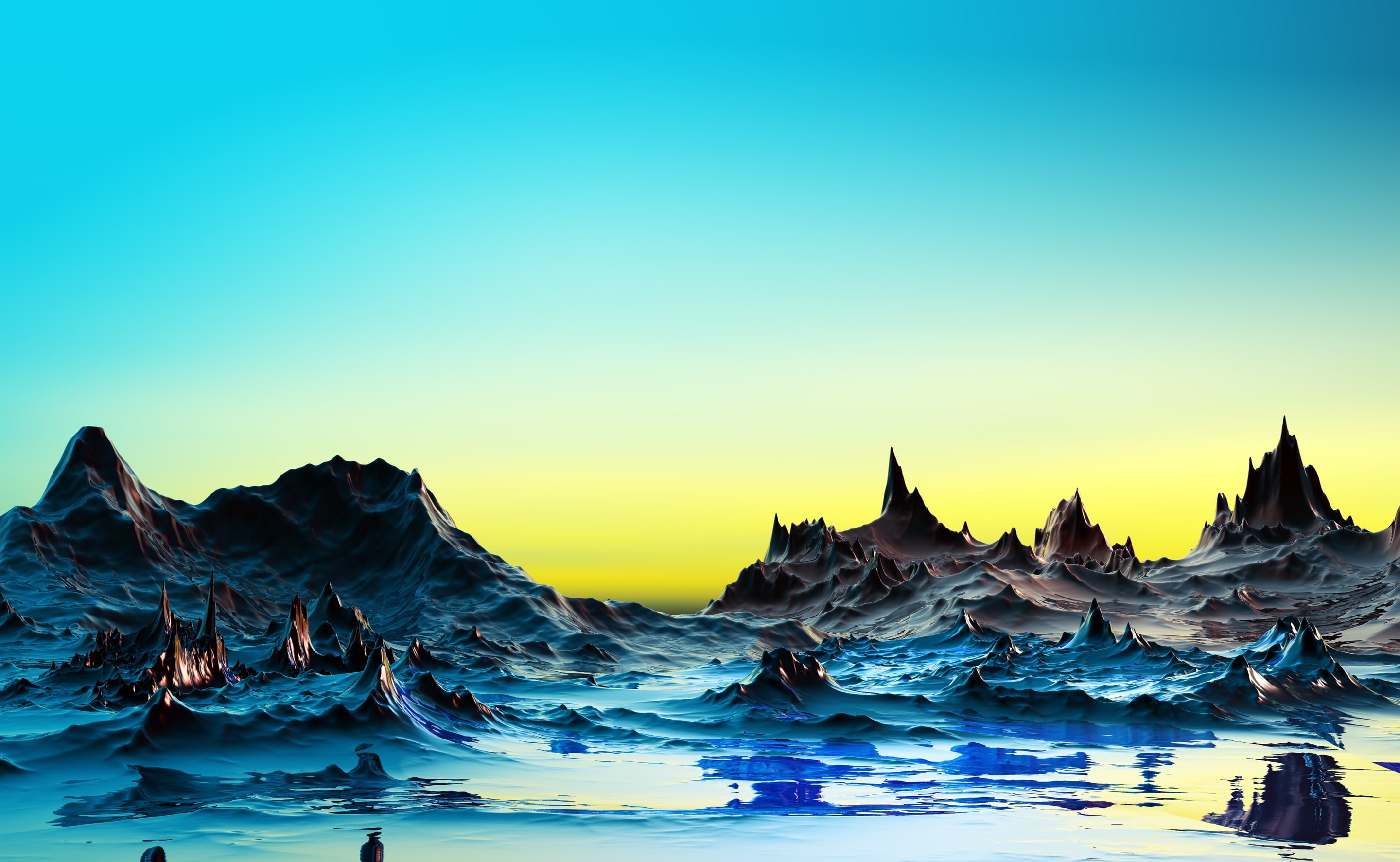 A Cold Bluish Landscape, mountain vector a, Artistic, 3D, nature