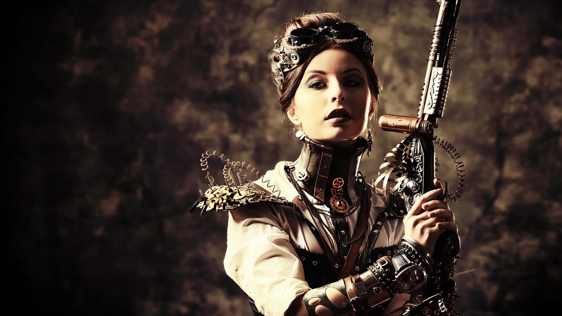 steampunk, warrior - person, weapon, adult, women, one person