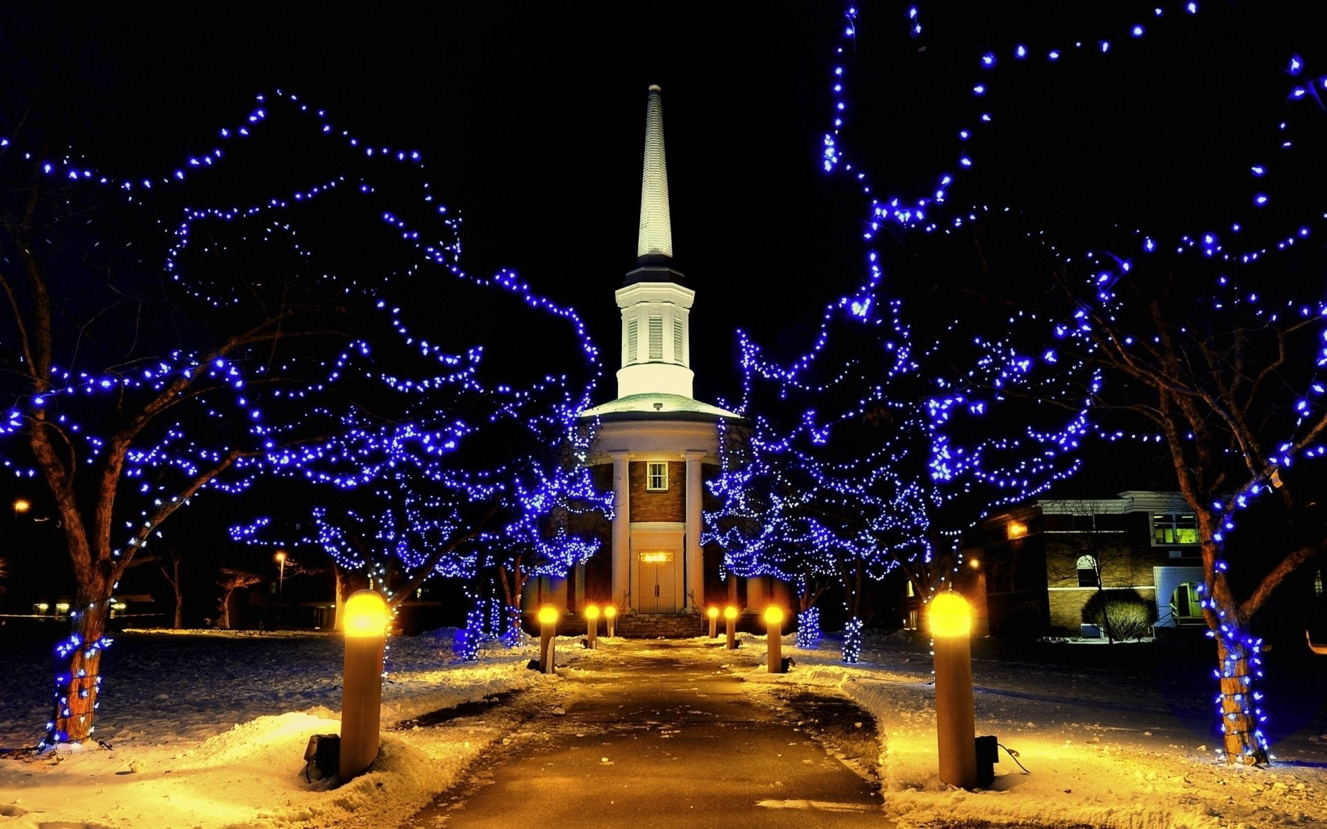 Free download | HD wallpaper: chapel, christmas, church, lights, night ...