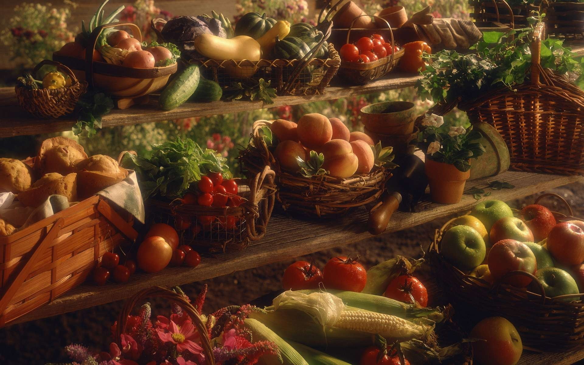 variety of fruits and vegetables, food, apples, food and drink