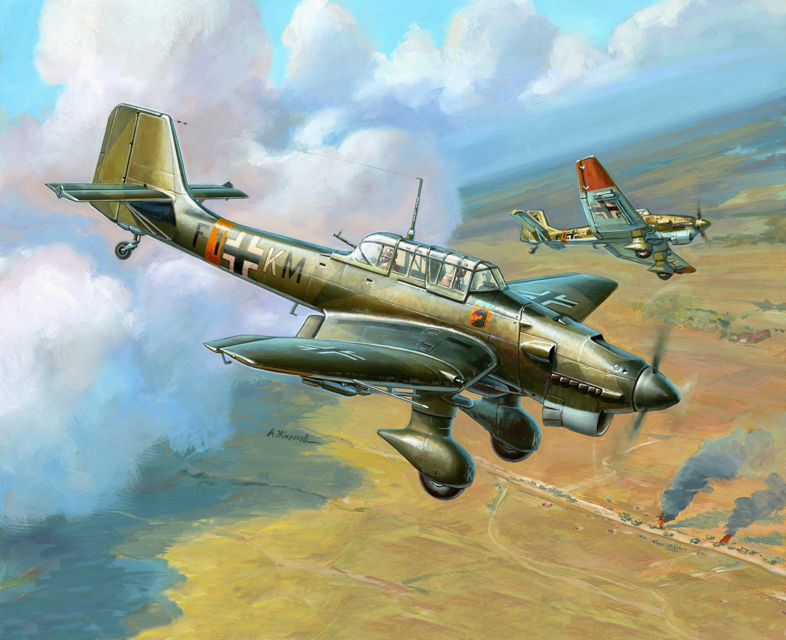 two fighter planes painting, the plane, figure, thing, Junkers