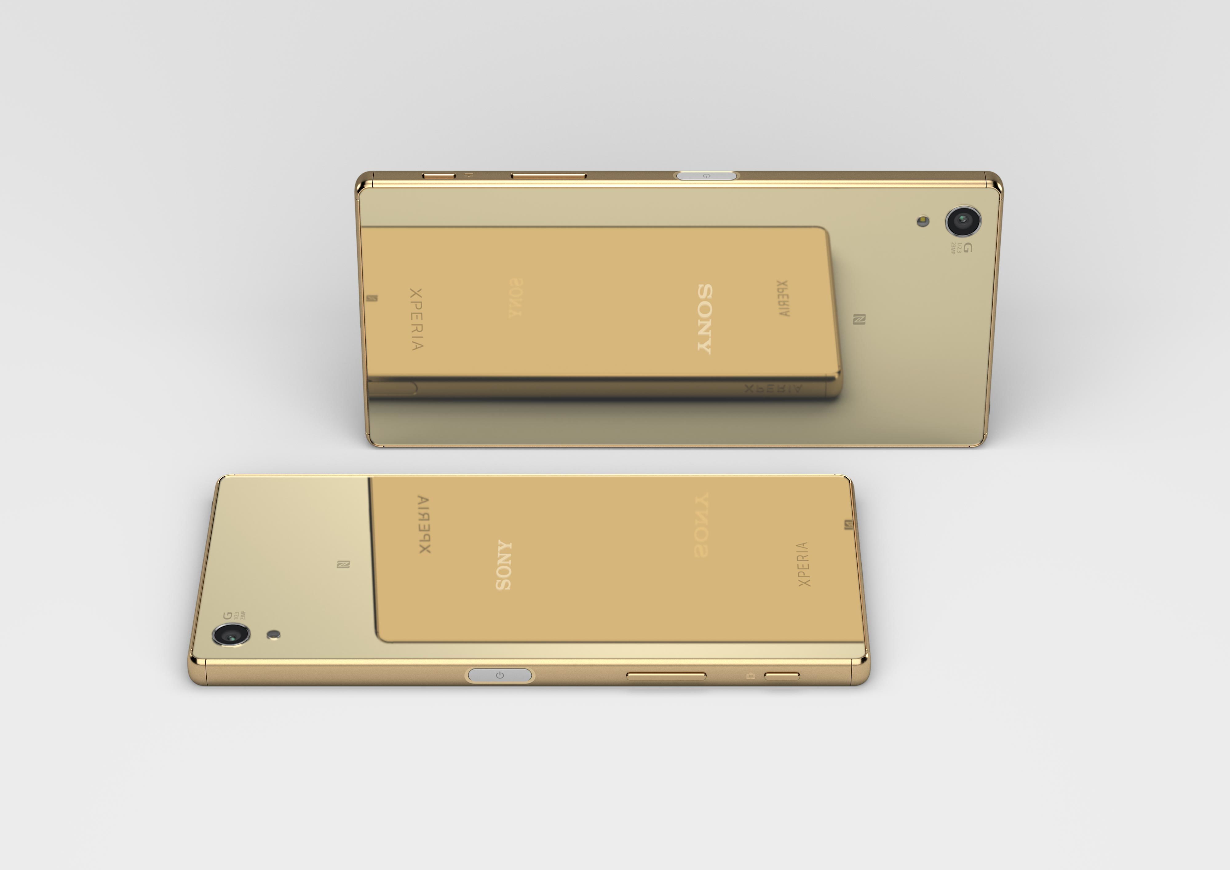 gold Sony Xperia Android smartphone, hitech, white background