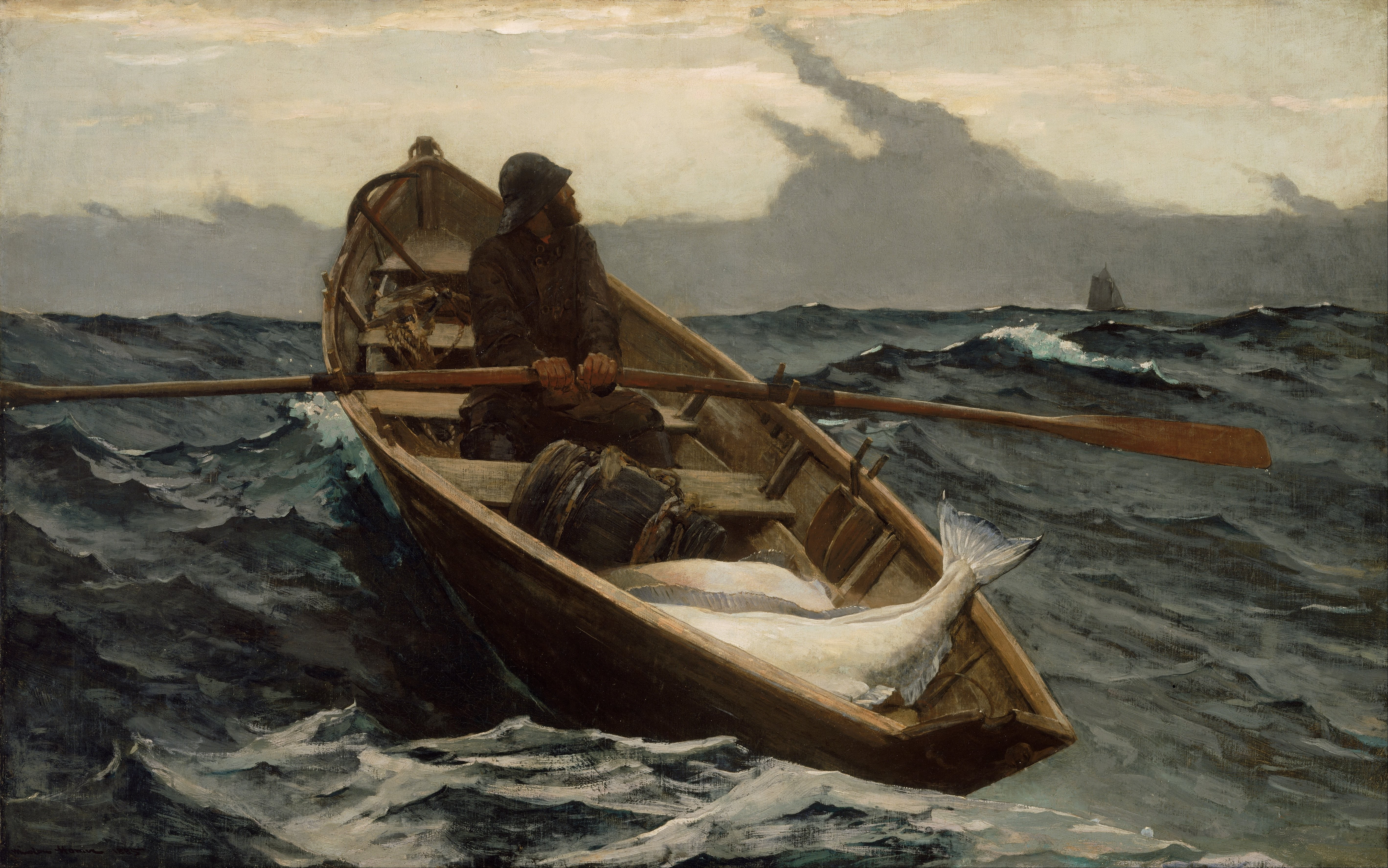 Winslow Homer, boat, artwork, sea, mist