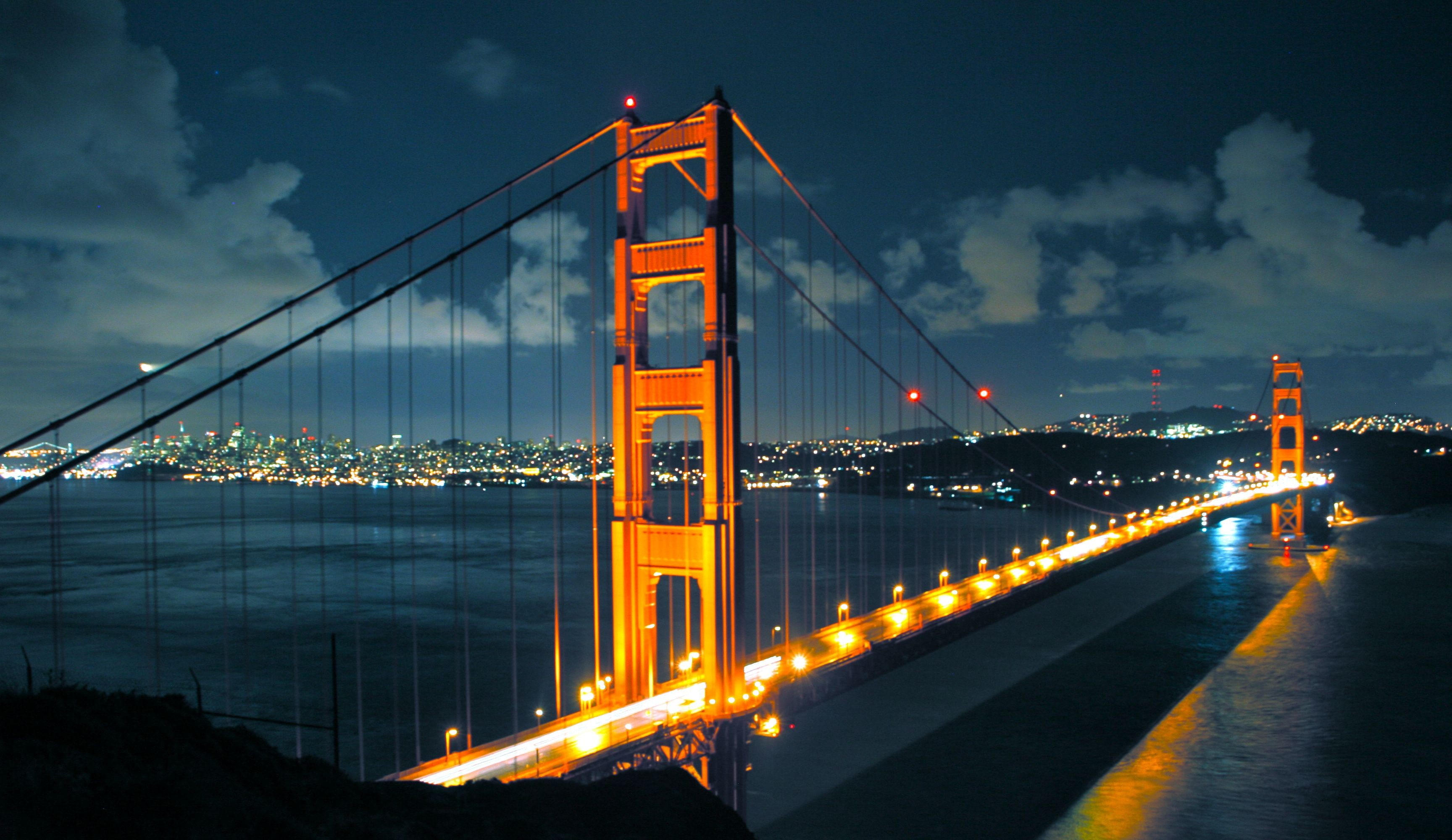 bridge, night, lights, San Francisco, Golden Gate Bridge