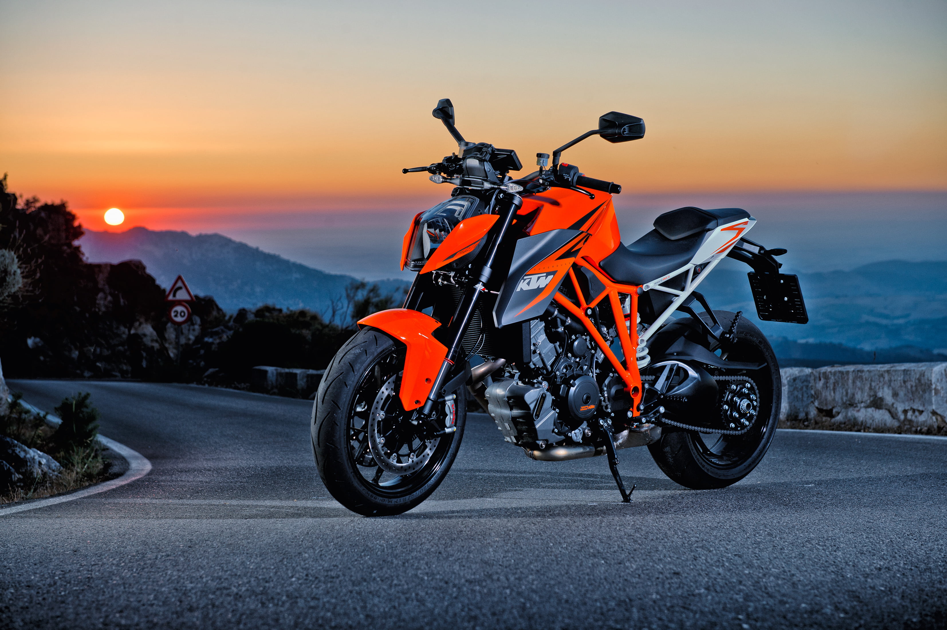 orange KTM sports bike, ktm 1290 super duke r, motorcycle, transportation