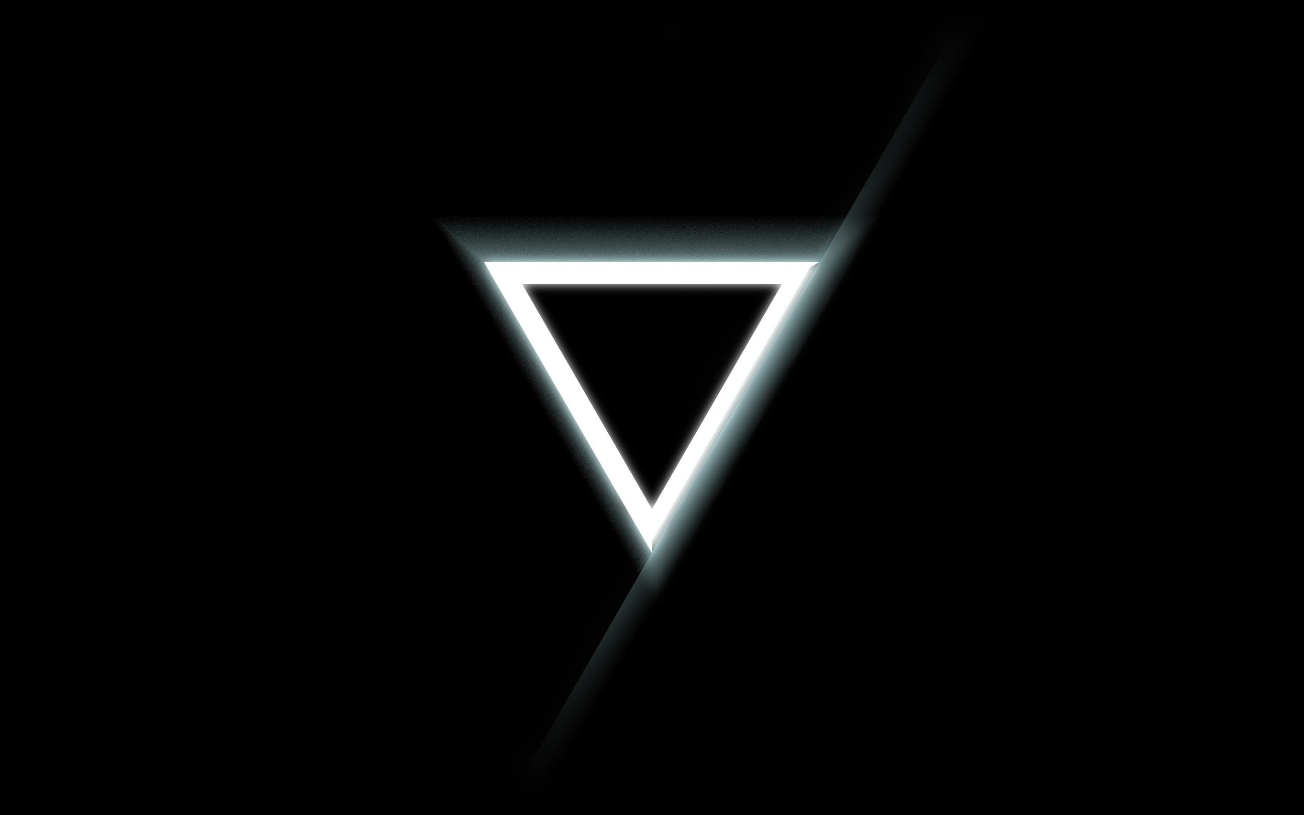 white upside down triangle logo, minimalism, glowing, black background