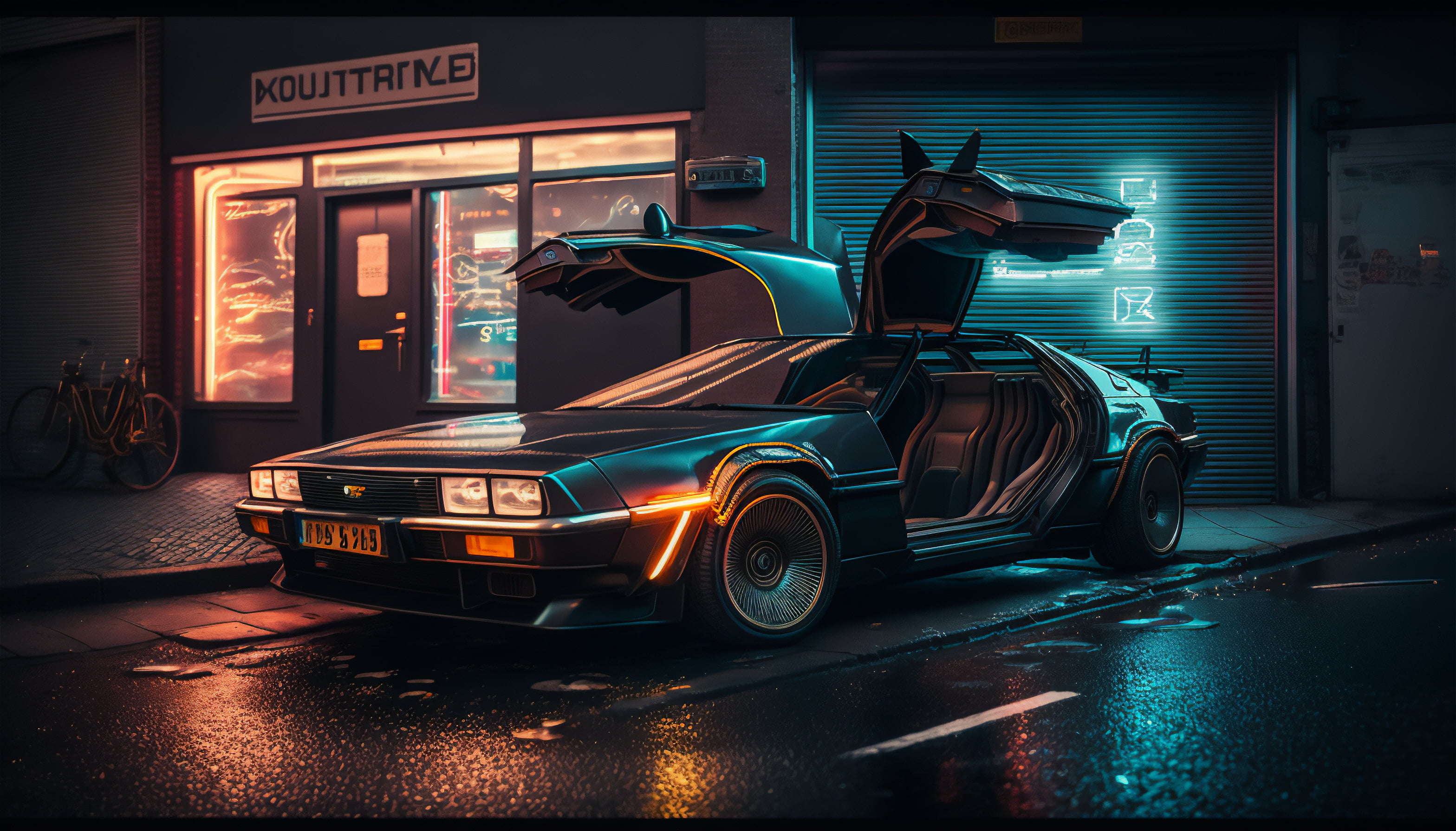 Free download | HD wallpaper: AI art, car, illustration, DeLorean, neon ...