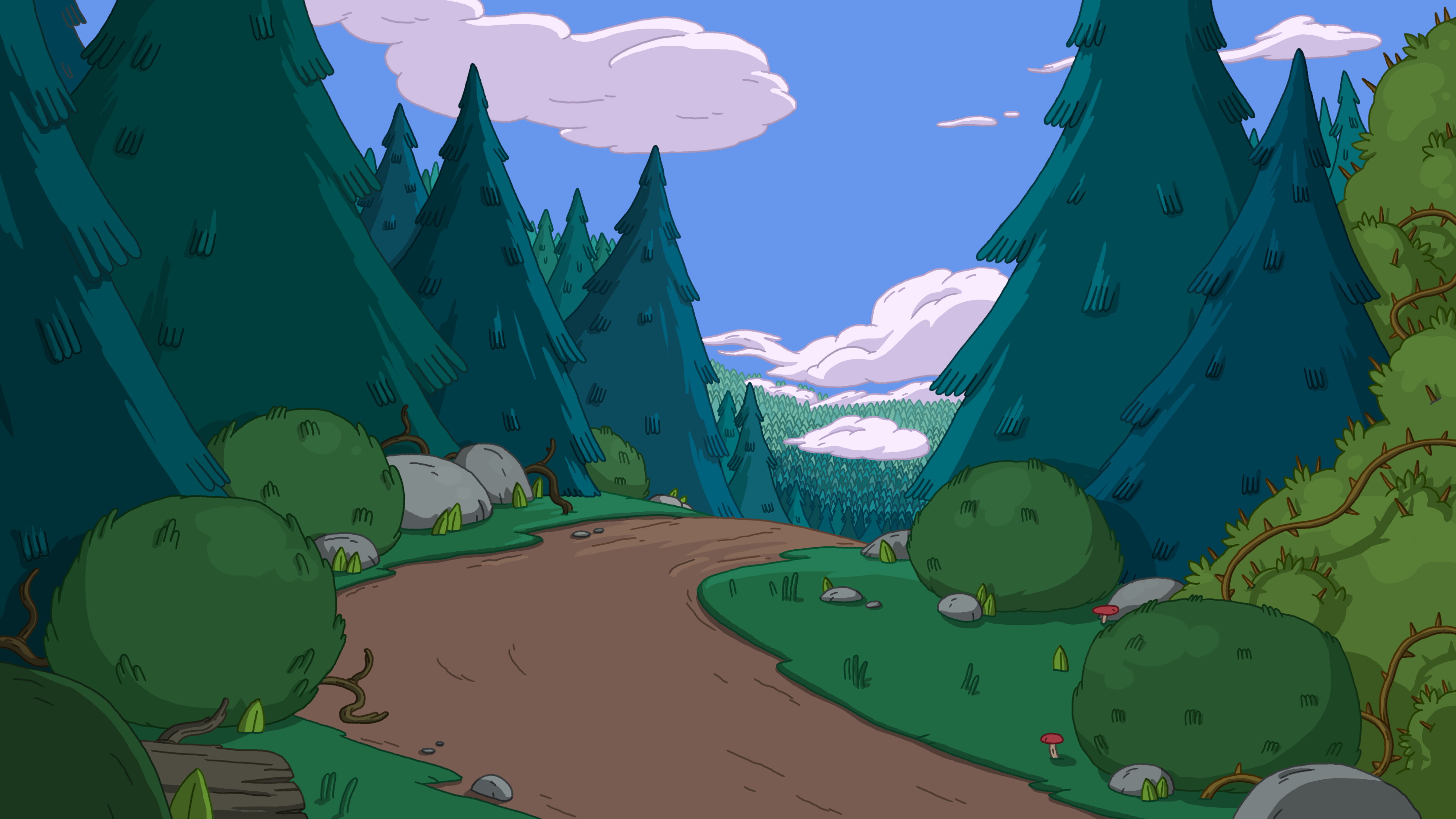 Adventure Time, cartoon, pathway, sky, nature, green color